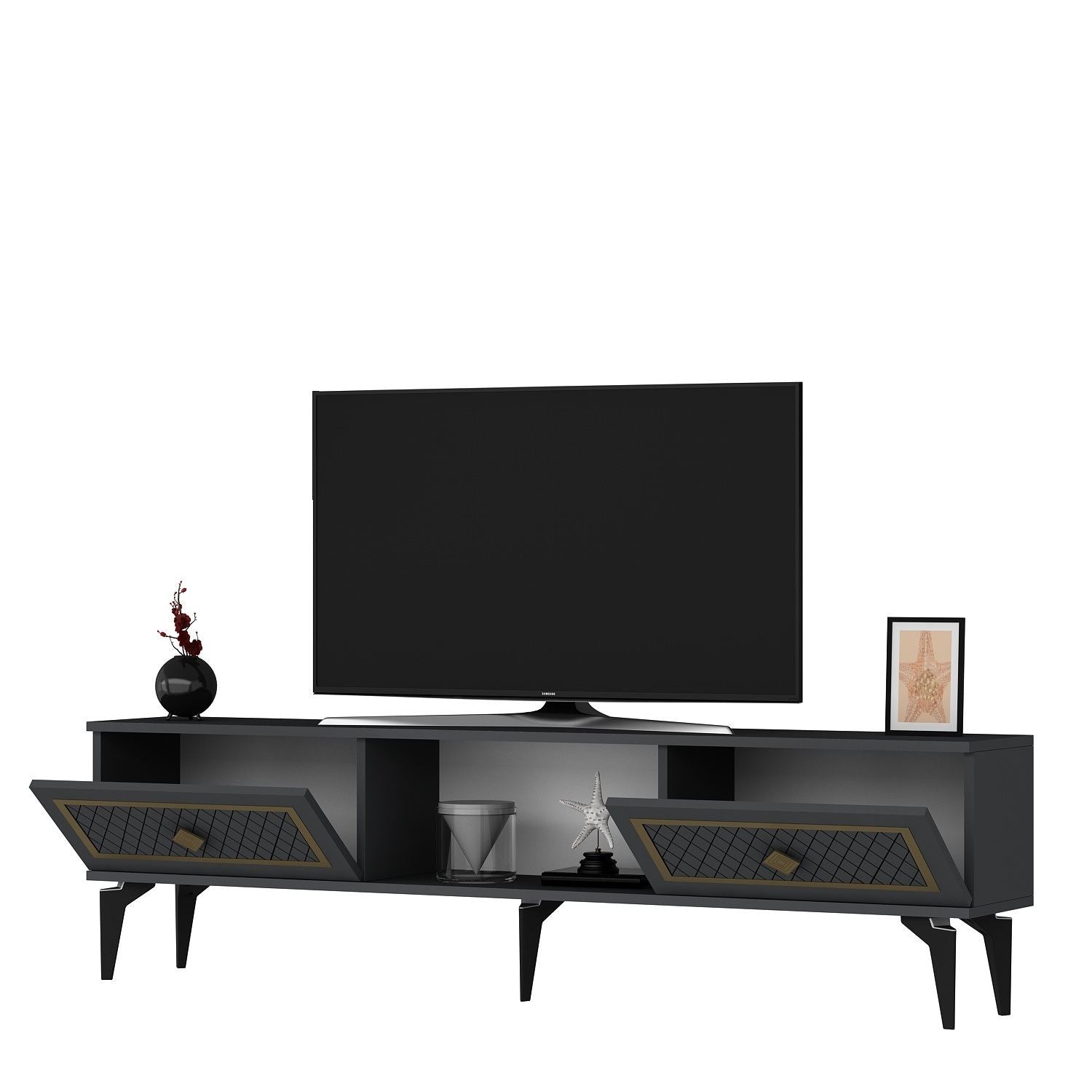 Móvel de TV – 150 cm x 44,6 cm x 29,6 cm – Antracite e Dourado – Painéis de Partículas Revestidos a Melamina