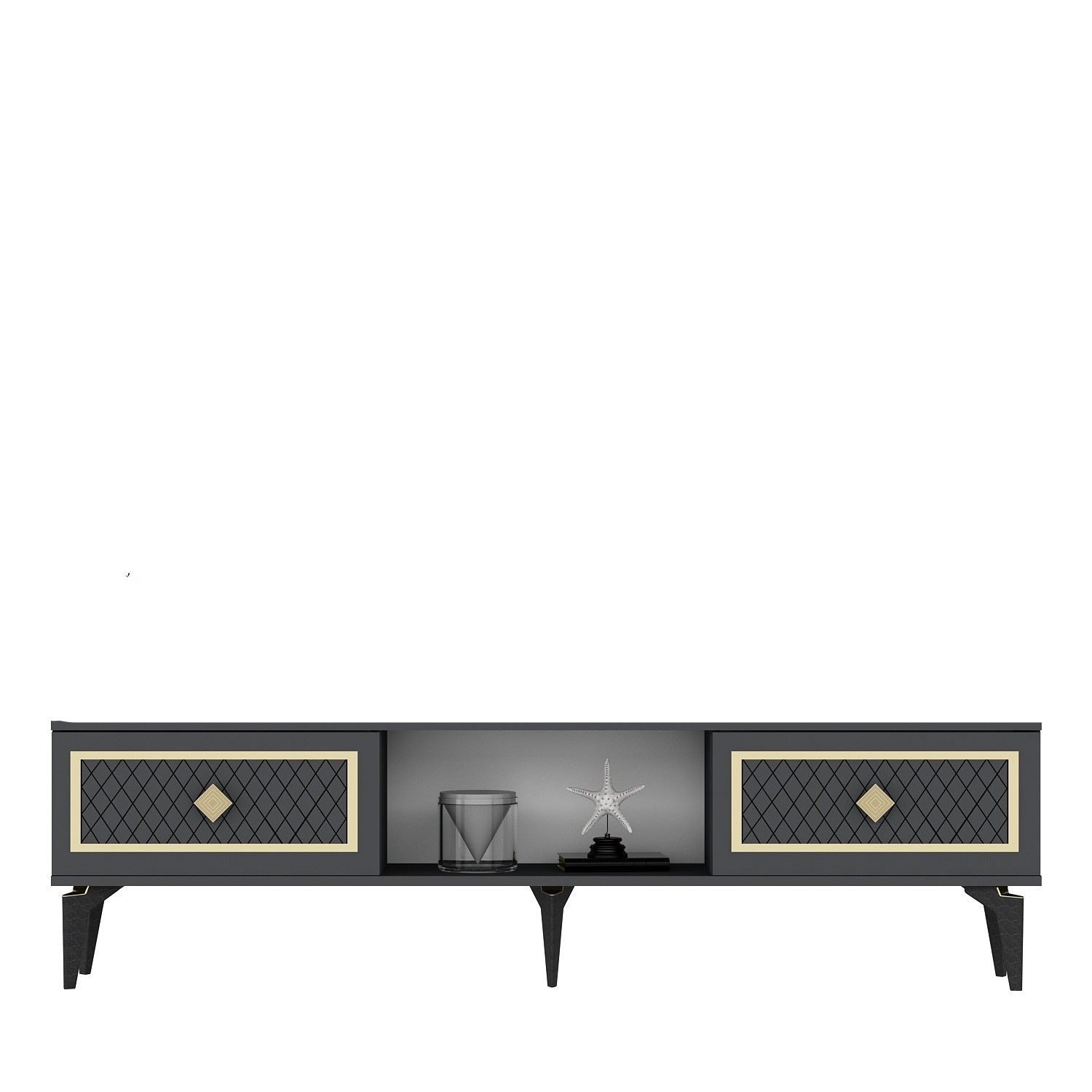 Móvel de TV – 150 cm x 44,6 cm x 29,6 cm – Antracite e Dourado – Painéis de Partículas Revestidos a Melamina