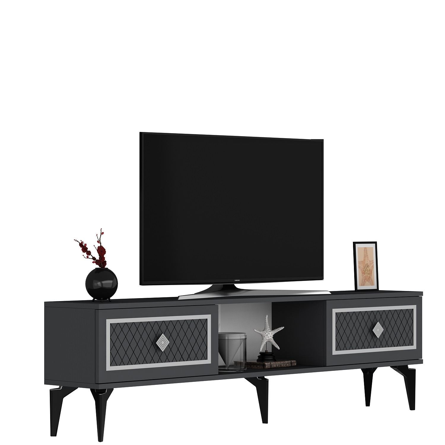 Móvel de TV – 150 cm – Antracite e Prata – Painéis de Partículas