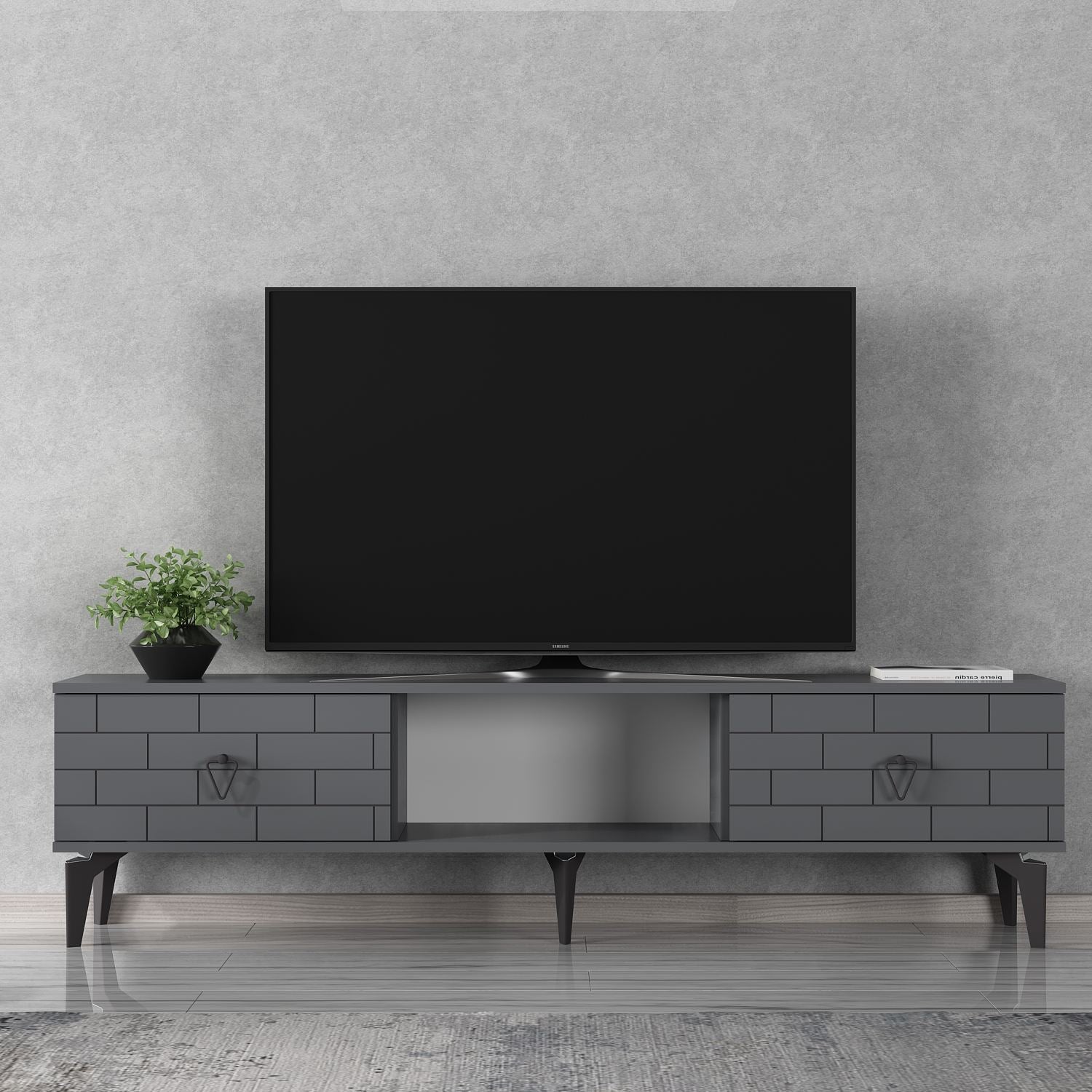Móvel de TV – 150 cm x 44,6 cm x 29,6 cm – Antracite – Painel de partículas revestido a melamina