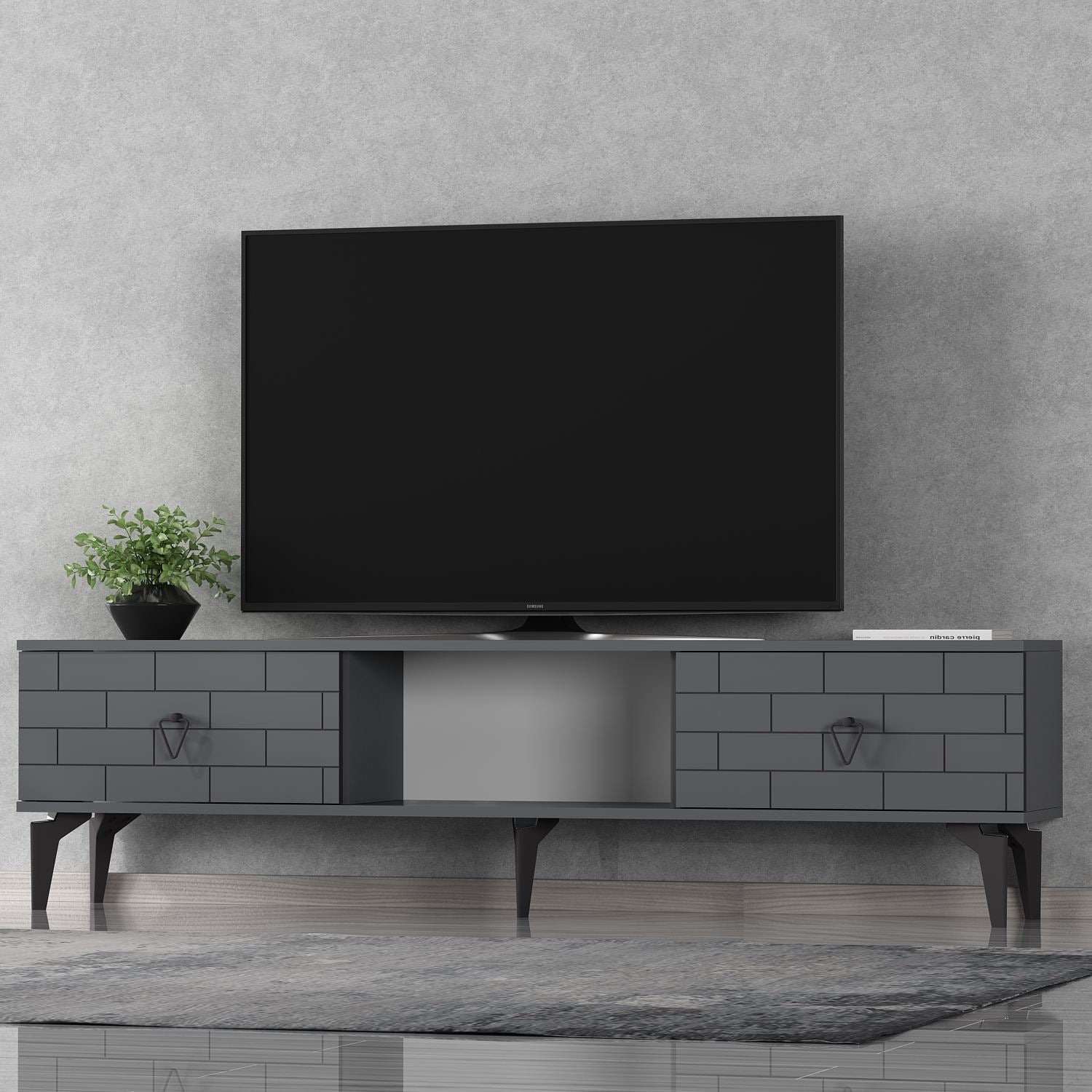 Móvel de TV – 150 cm x 44,6 cm x 29,6 cm – Antracite – Painel de partículas revestido a melamina