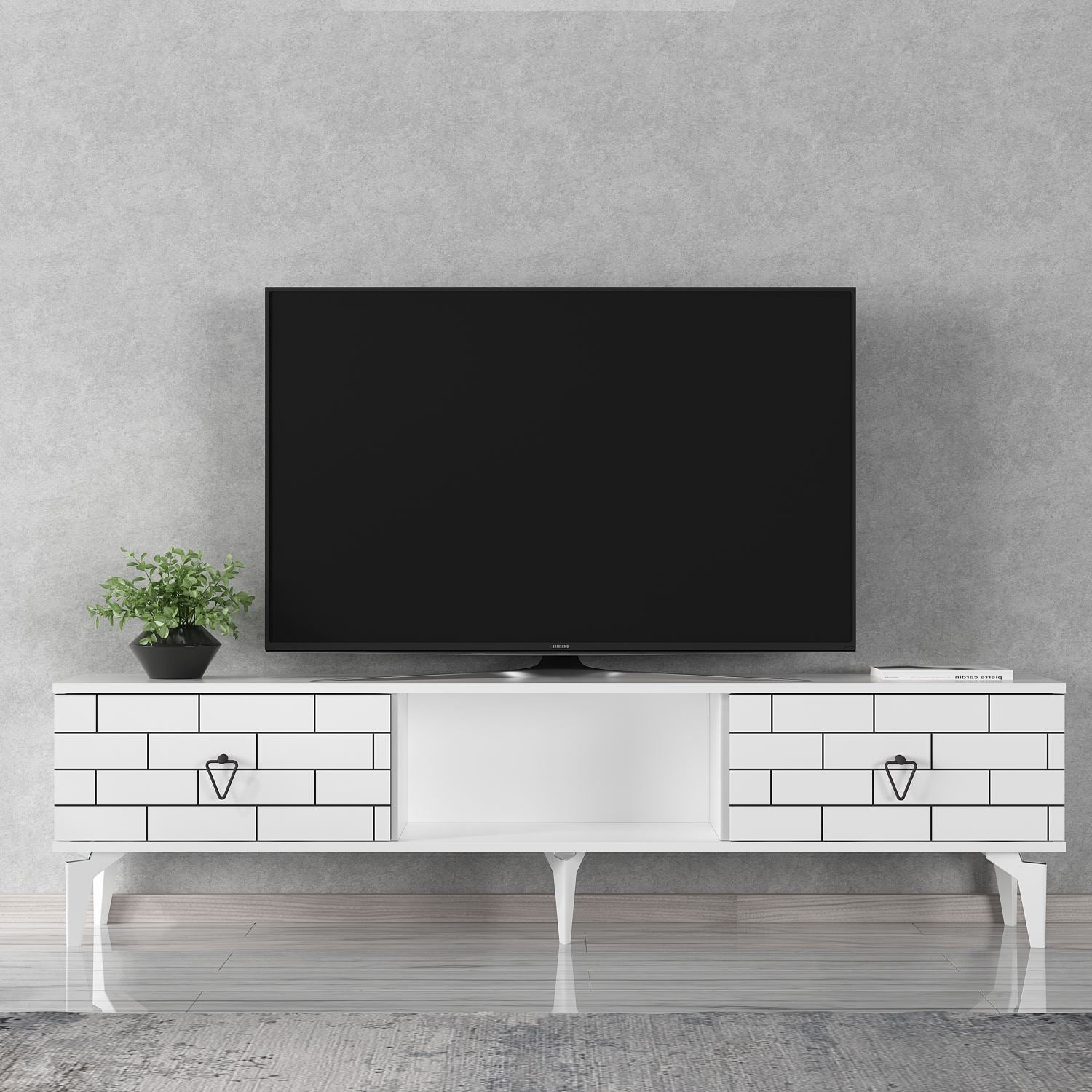 Móvel de TV – 150 cm largura – Branco – Painel de partículas revestido a melamina