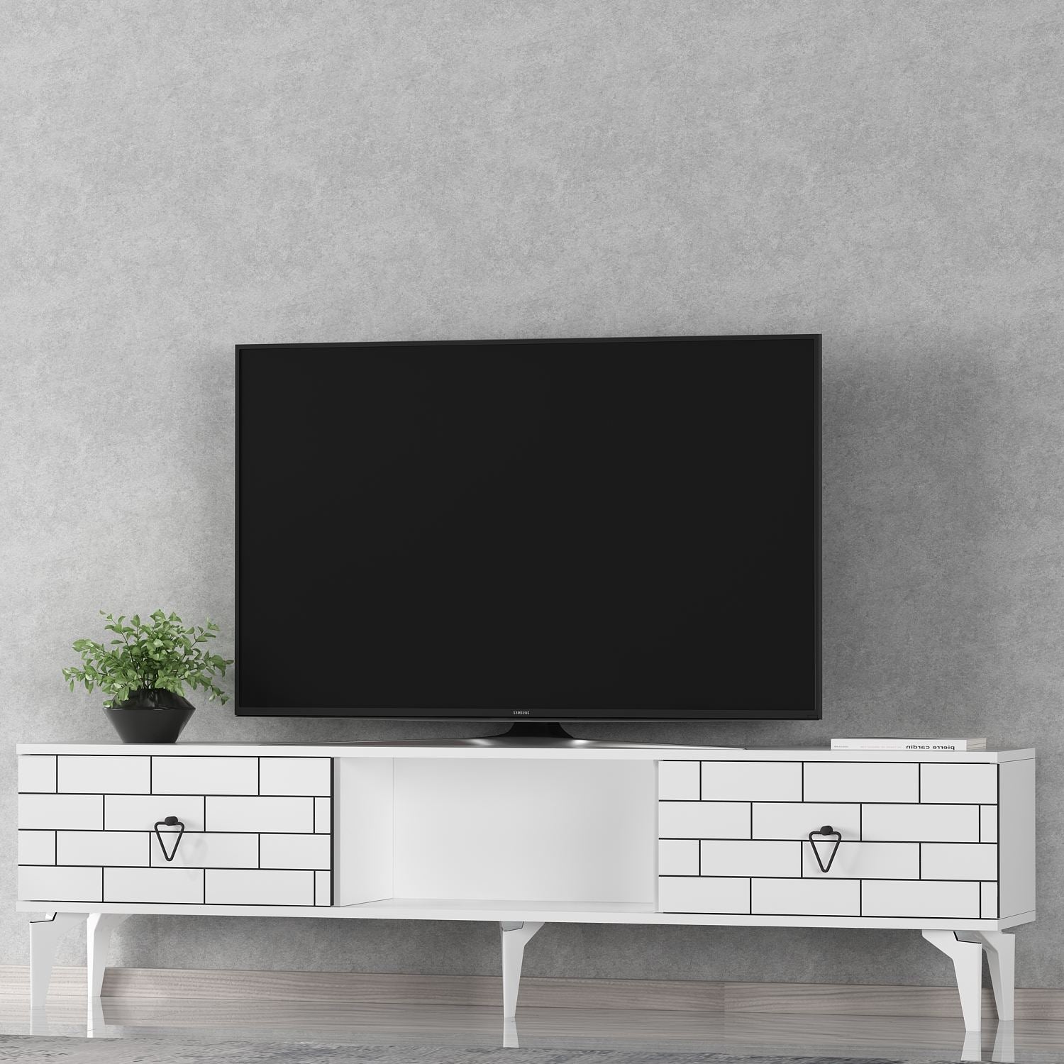 Móvel de TV – 150 cm largura – Branco – Painel de partículas revestido a melamina