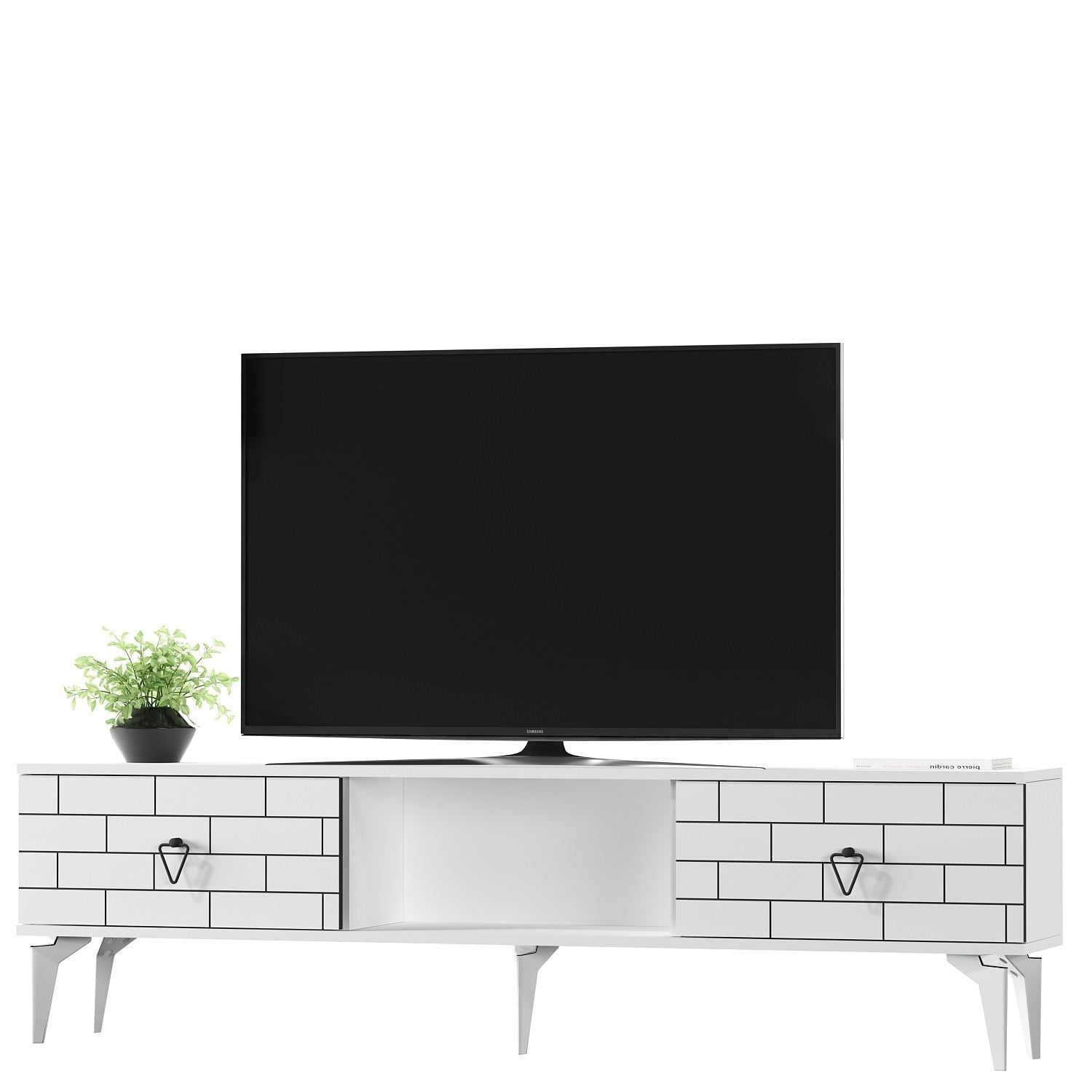 Móvel de TV – 150 cm largura – Branco – Painel de partículas revestido a melamina