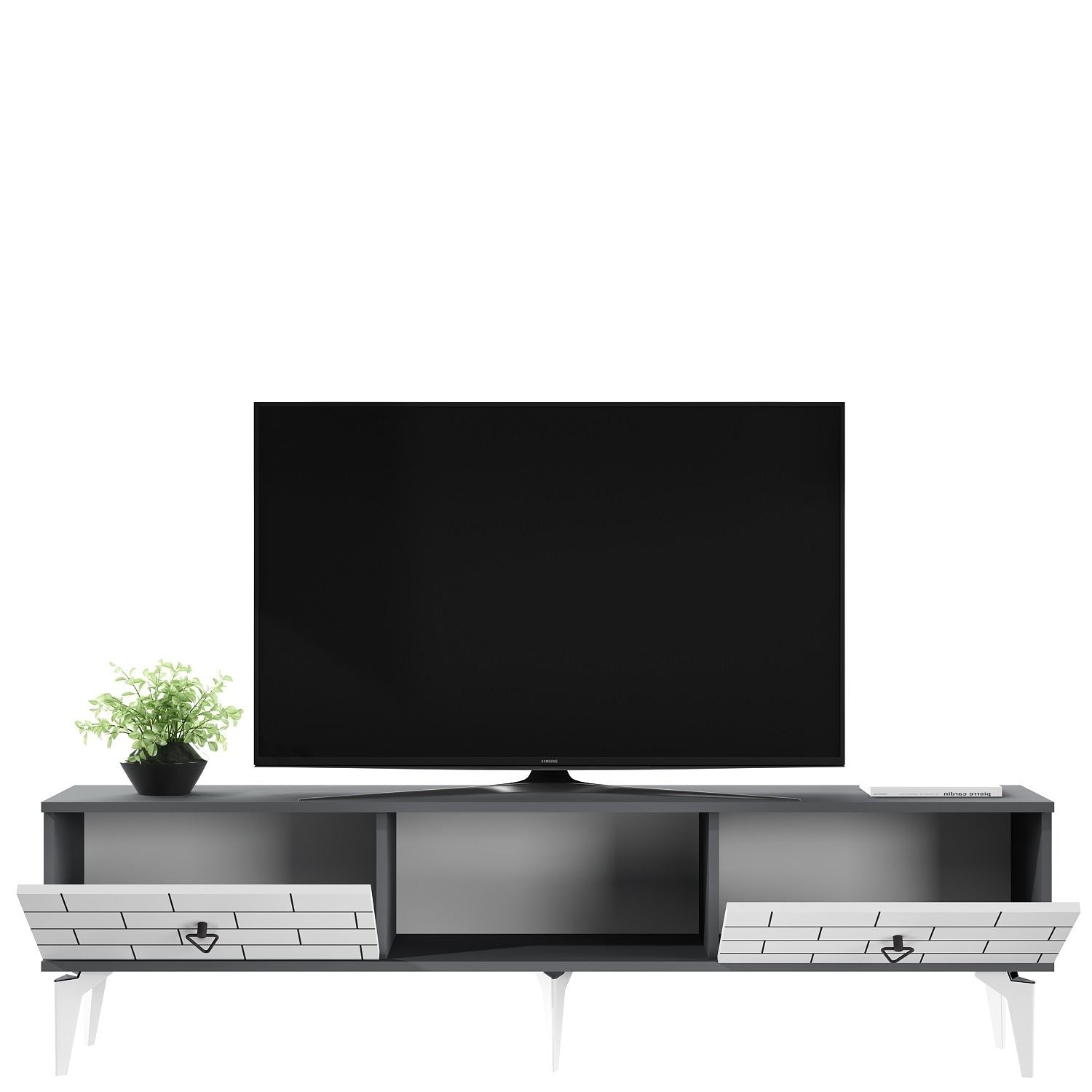 Móvel de TV – 150 cm x 44,6 cm x 29,6 cm – Antracite e Branco – Painel de partículas revestido a melamina