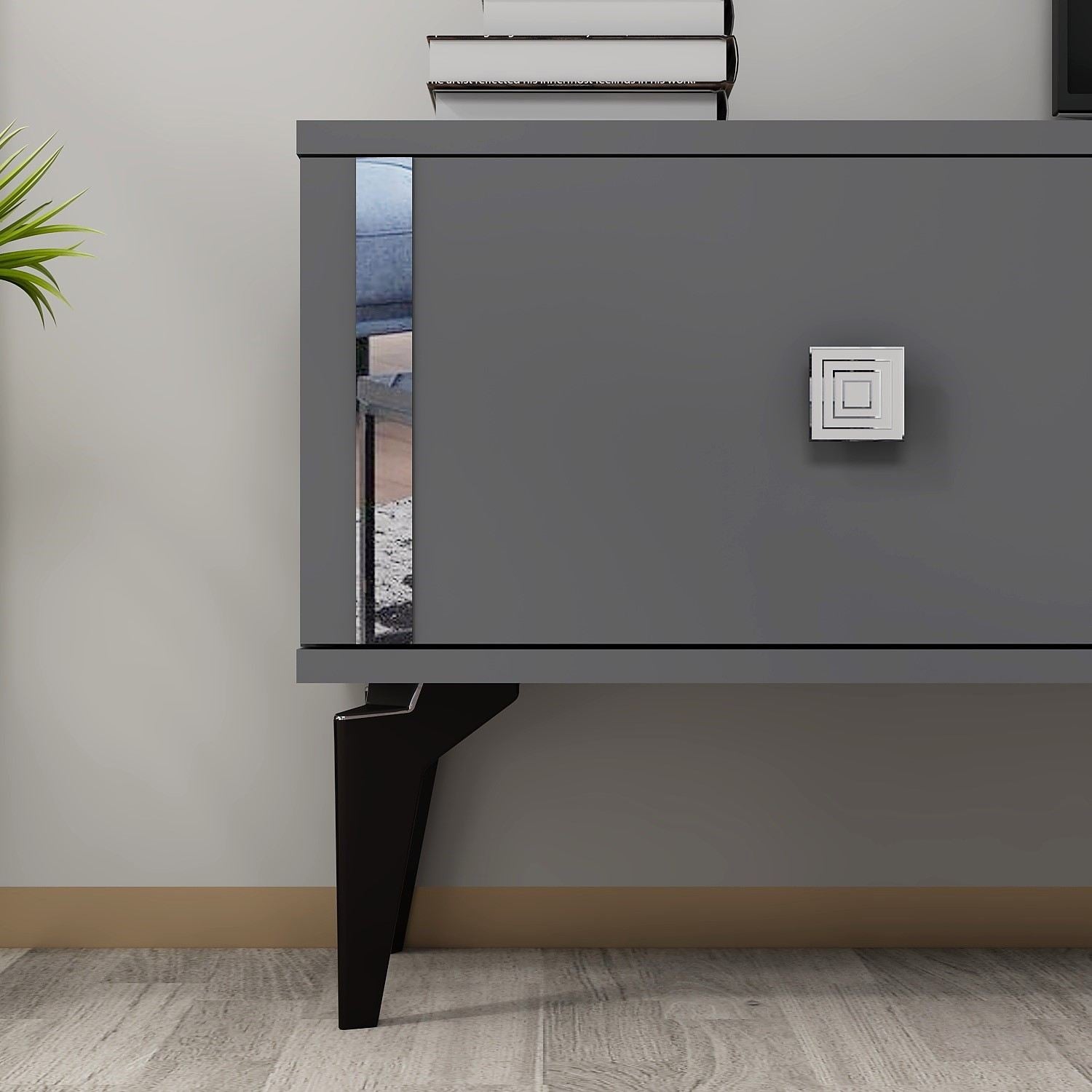 Móvel de TV – 150 cm largura – Antracite e Prata – Painéis de partículas revestidos a melamina