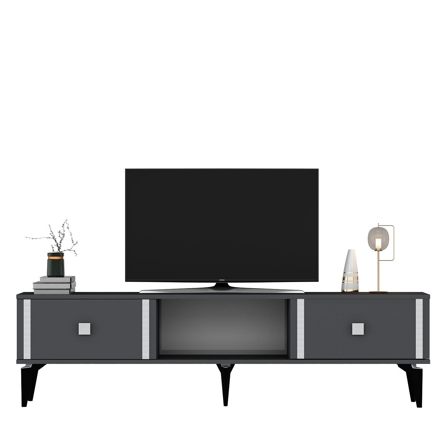 Móvel de TV – 150 cm largura – Antracite e Prata – Painéis de partículas revestidos a melamina