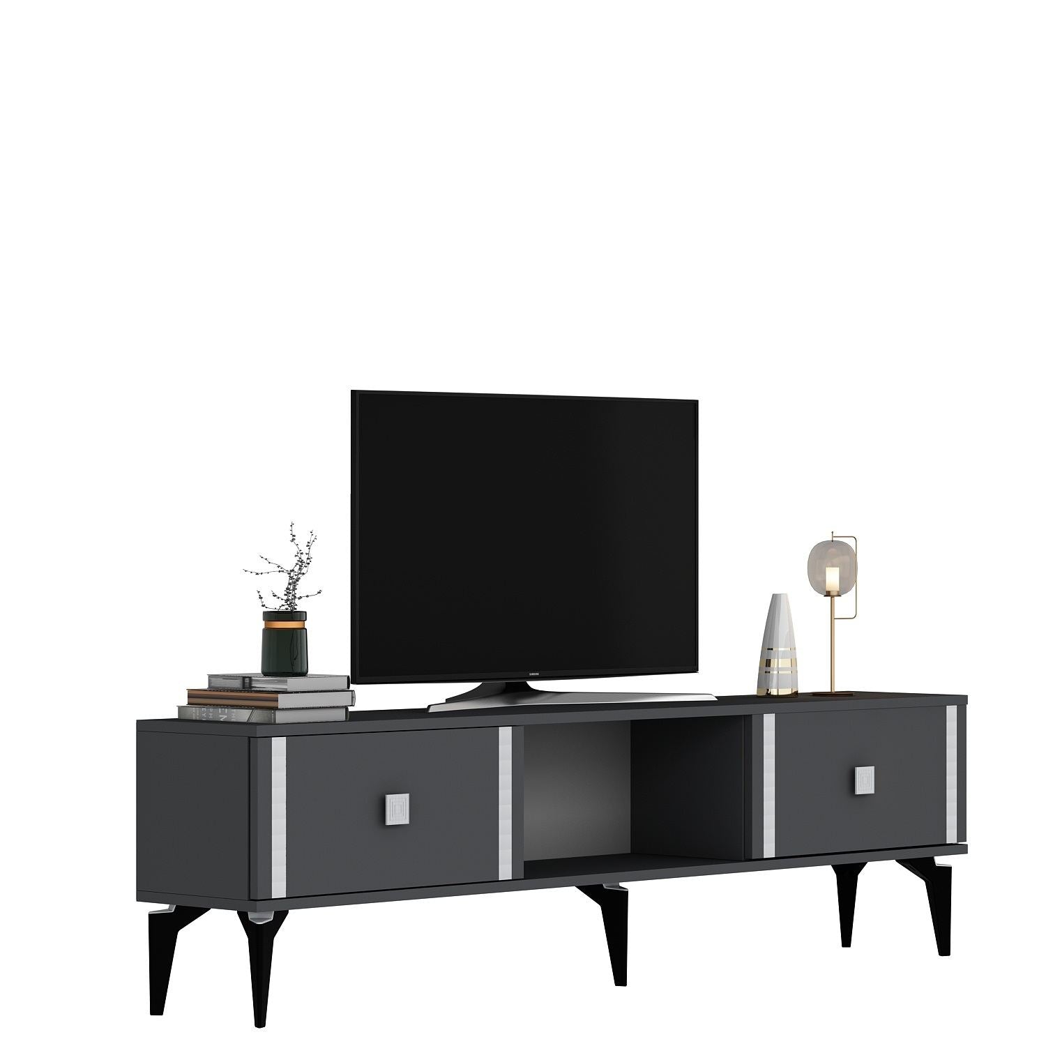 Móvel de TV – 150 cm largura – Antracite e Prata – Painéis de partículas revestidos a melamina