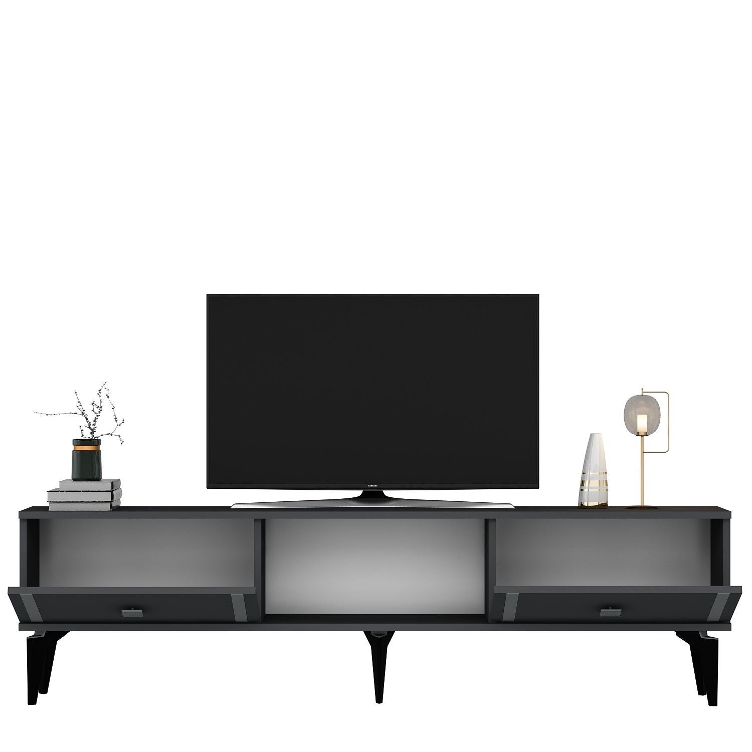 Móvel de TV – 150 cm largura – Antracite e Prata – Painéis de partículas revestidos a melamina