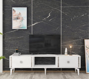 Móvel de TV – 150 cm x 44,6 cm x 29,6 cm – Branco e Prata – Painéis de partículas revestidos a melamina