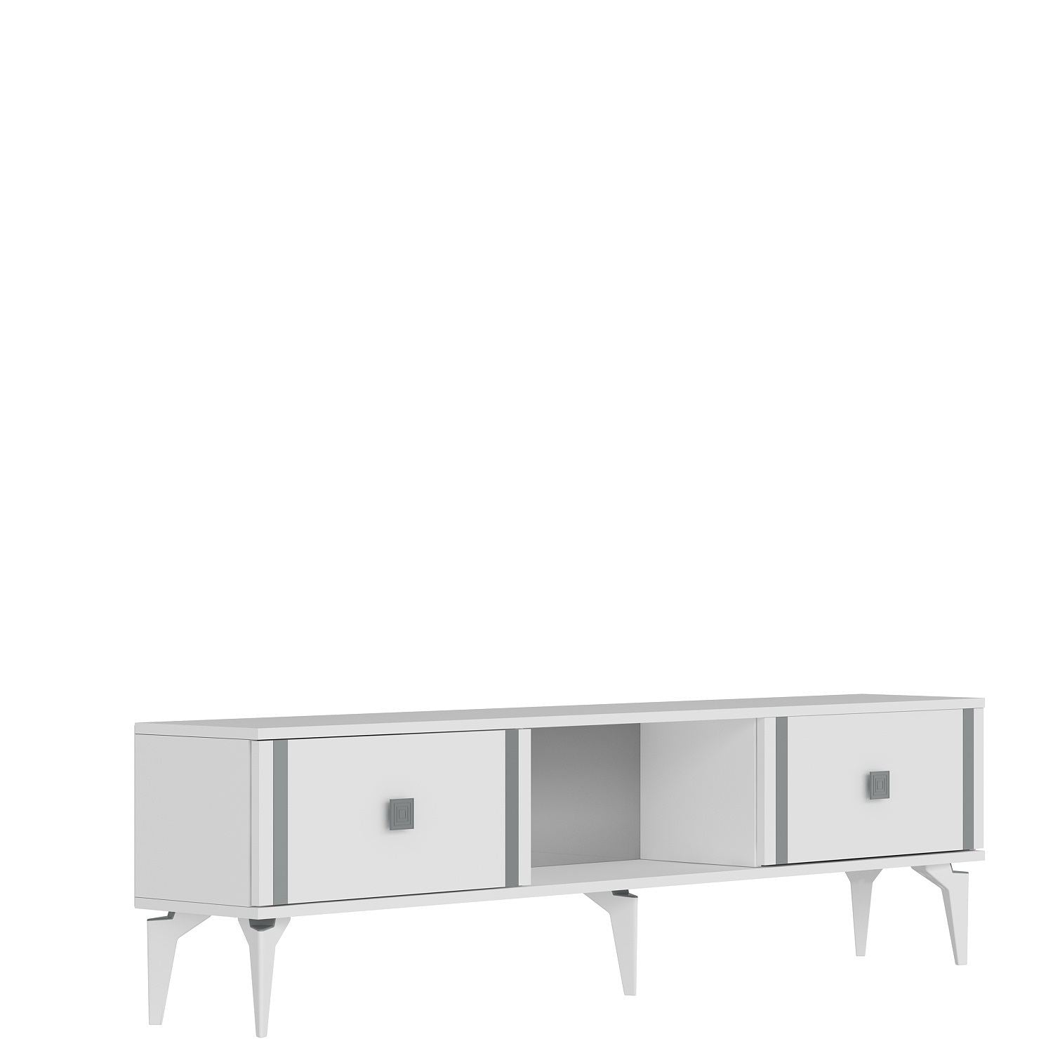 Móvel de TV – 150 cm x 44,6 cm x 29,6 cm – Branco e Prata – Painéis de partículas revestidos a melamina