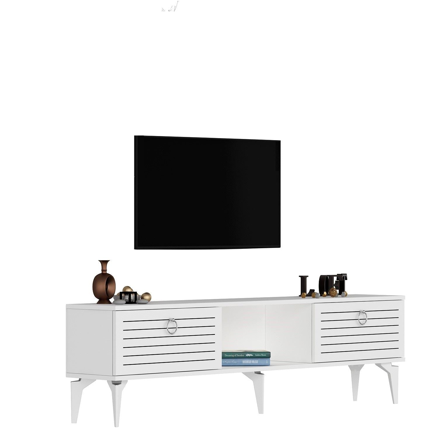 Móvel de TV – 150 cm – Branco – Painéis de partículas revestidos a melamina