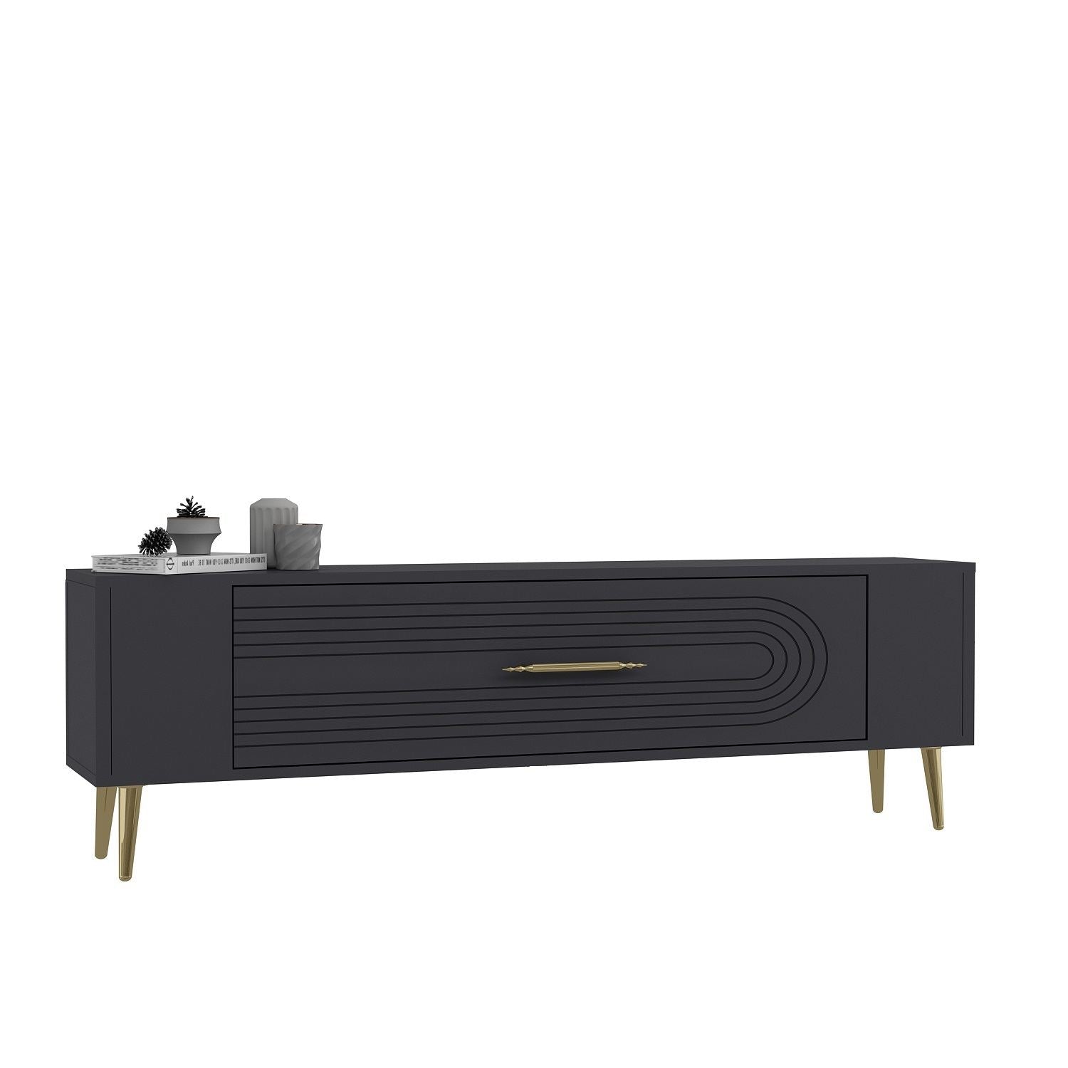 Móvel de TV – 120 cm x 48,2 cm x 26,4 cm – Antracite e Dourado – Painel de Partículas