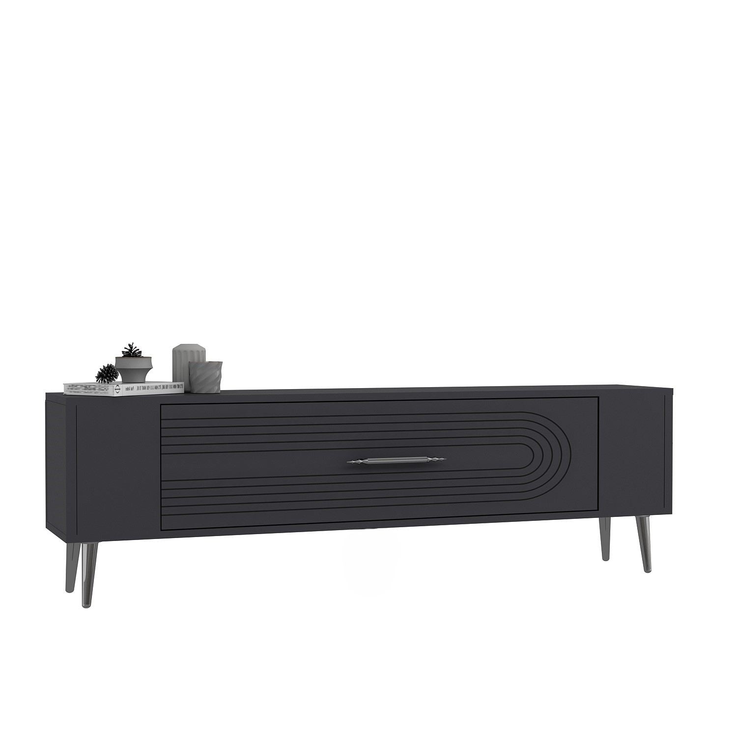 Móvel de TV – 120 cm x 48,2 cm x 26,4 cm – Antracite e Prata – Melamina
