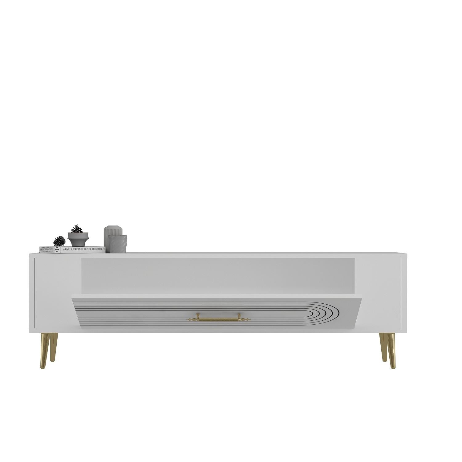 Móvel de TV – 120 cm x 48.2 cm x 26.4 cm – Branco e Dourado – Painel de partículas revestido a melamina