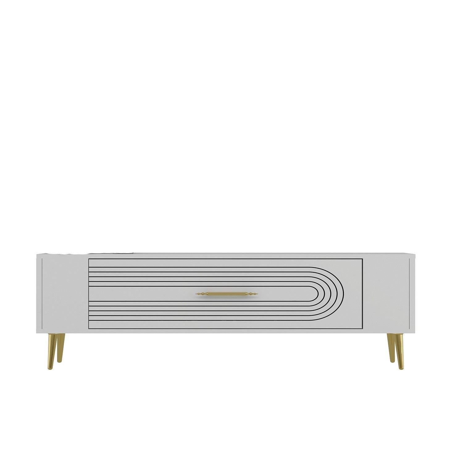 Móvel de TV – 120 cm x 48.2 cm x 26.4 cm – Branco e Dourado – Painel de partículas revestido a melamina