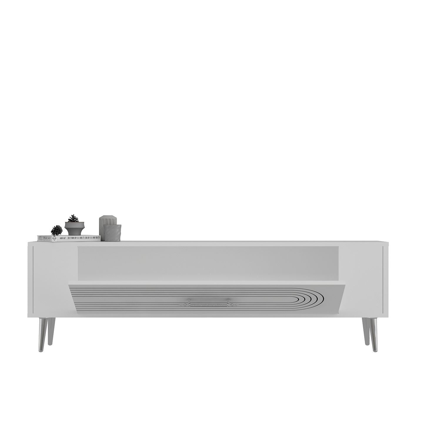 Móvel de TV – 120 cm x 48,2 cm x 26,4 cm – Branco e Prata – Painéis de partículas revestidos a melamina