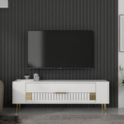 Móvel de TV – 120 cm x 48,2 cm x 26,4 cm – Branco e Dourado – Painéis de partículas revestidos a melamina