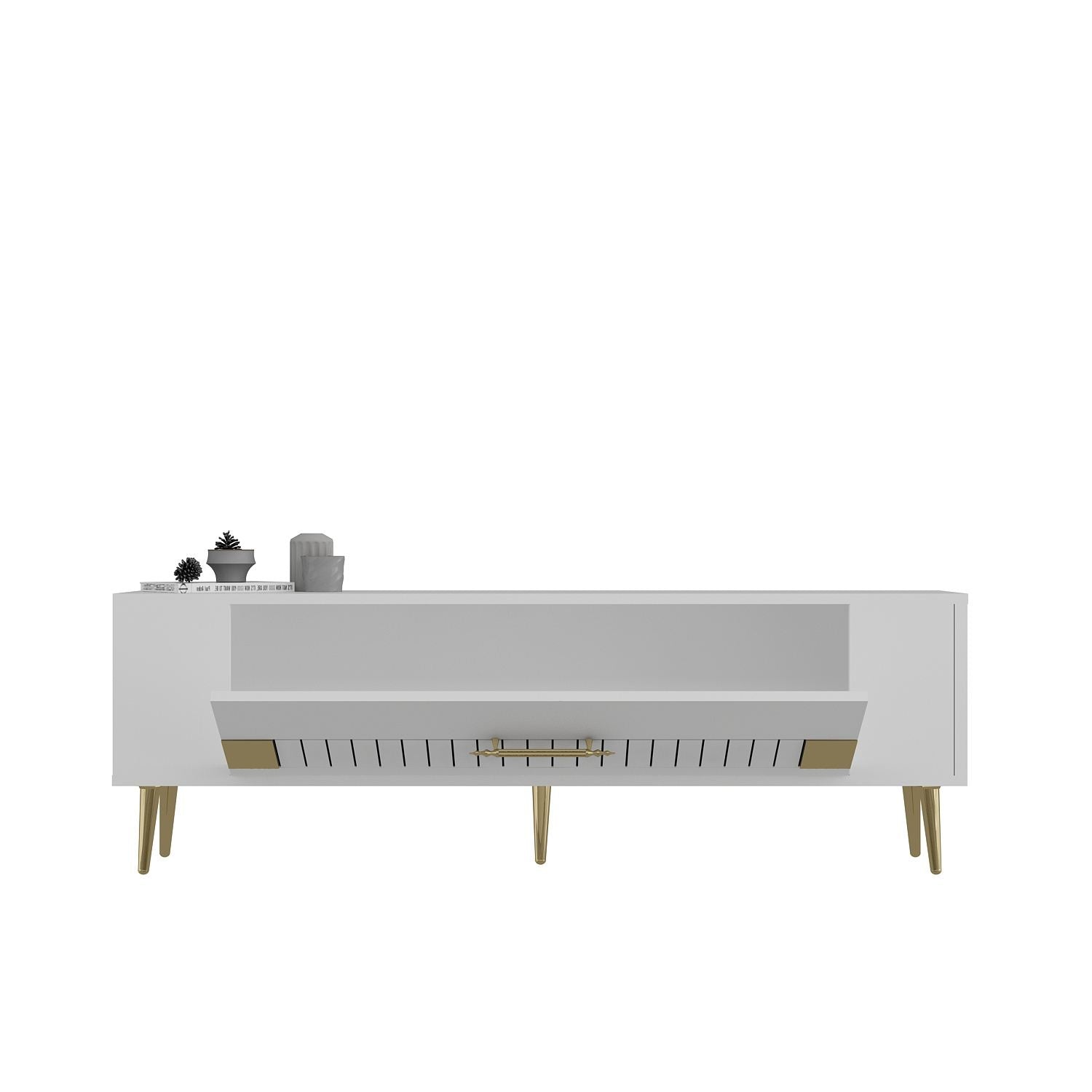 Móvel de TV – 120 cm x 48,2 cm x 26,4 cm – Branco e Dourado – Painéis de partículas revestidos a melamina