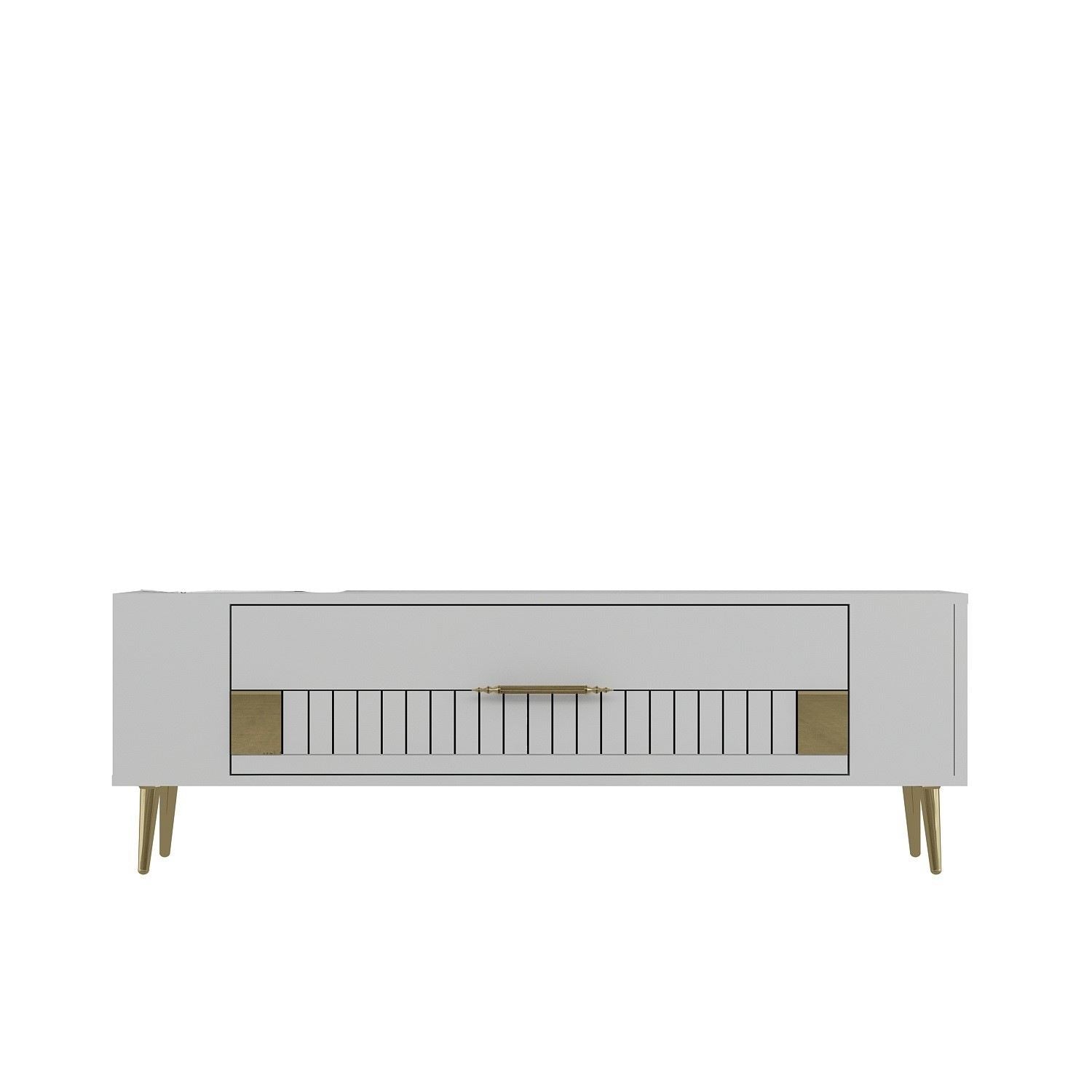 Móvel de TV – 120 cm x 48,2 cm x 26,4 cm – Branco e Dourado – Painéis de partículas revestidos a melamina