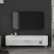Móvel de TV – 120 cm x 48,2 cm x 26,4 cm – Branco e Prata – Painel de partículas revestido a melamina
