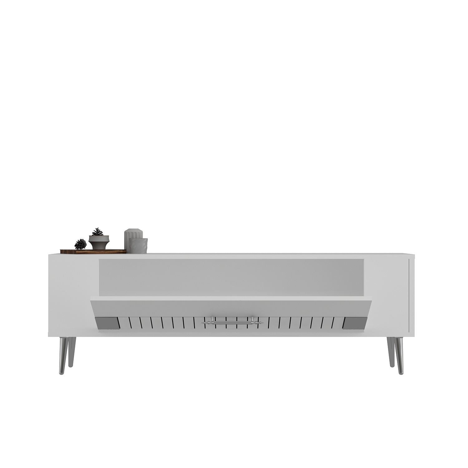 Móvel de TV – 120 cm x 48,2 cm x 26,4 cm – Branco e Prata – Painel de partículas revestido a melamina