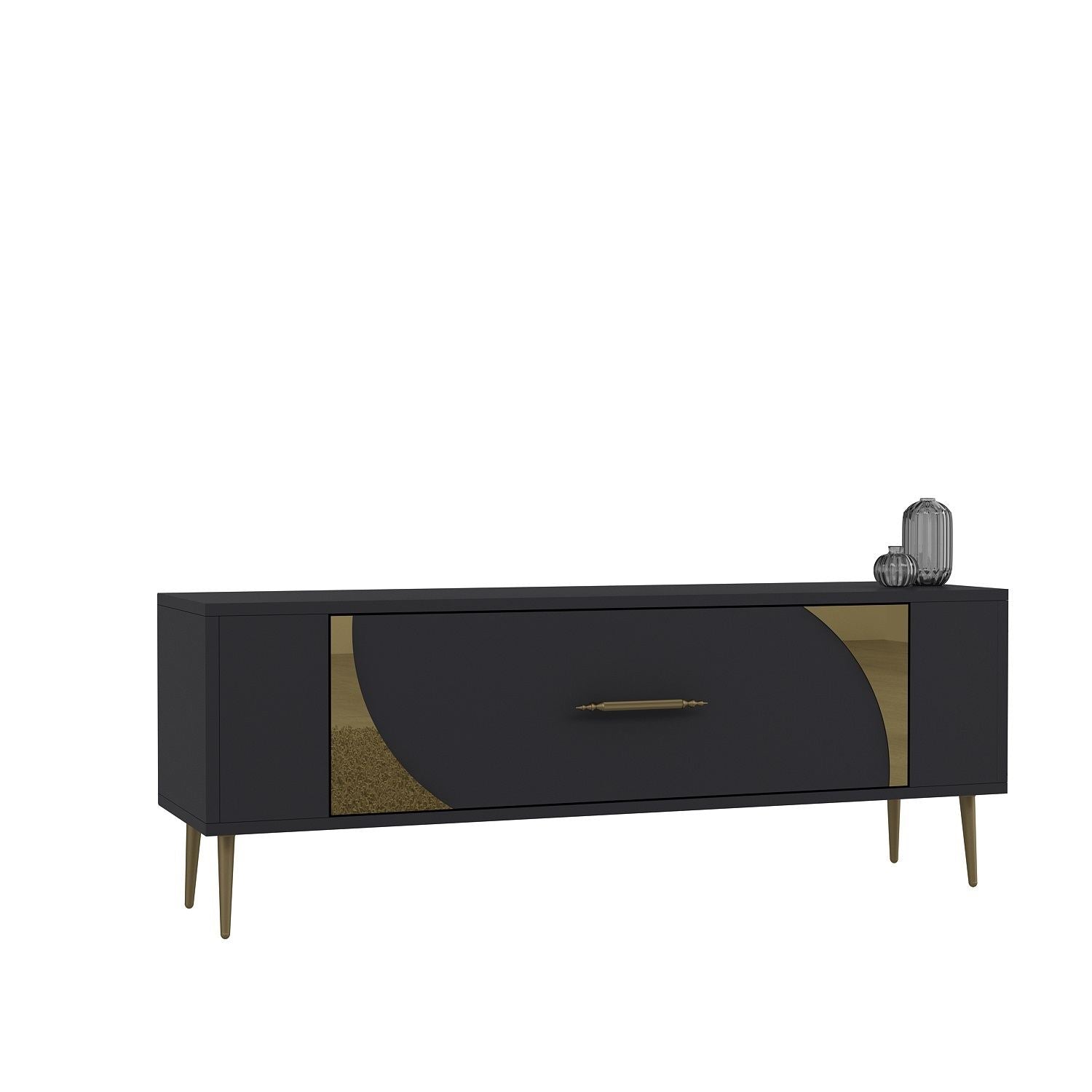Móvel de TV – 120 cm x 48,2 cm x 26,4 cm – Antracite e Dourado – Painel de partículas revestido a melamina
