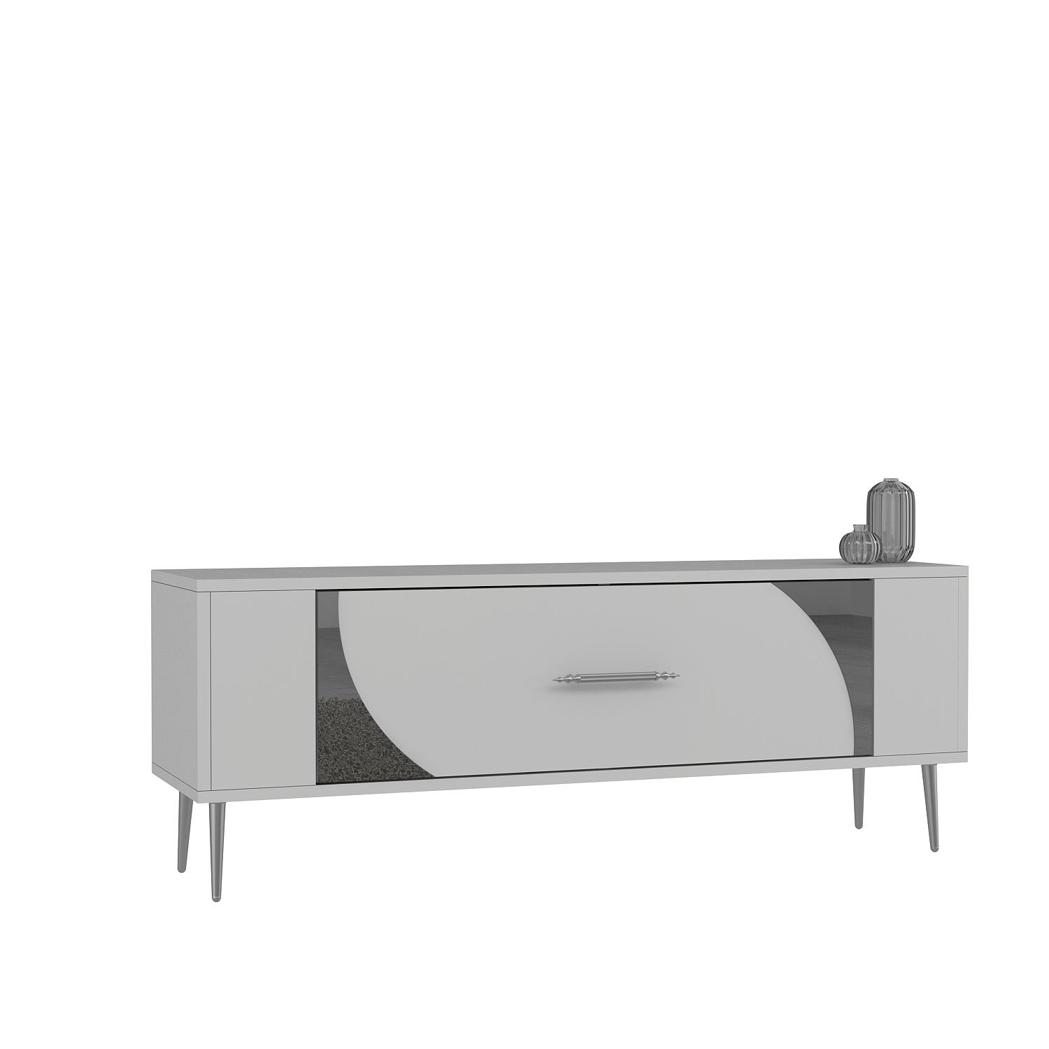 Móvel de TV – 120 cm x 48,2 cm x 26,4 cm – Branco e Prata – Painel de partículas revestido a melamina