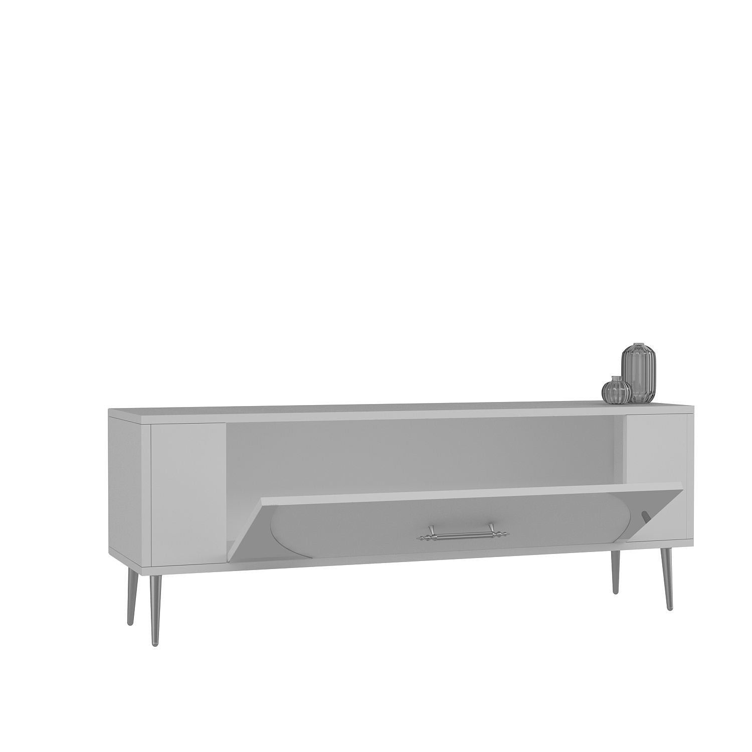Móvel de TV – 120 cm x 48,2 cm x 26,4 cm – Branco e Prata – Painel de partículas revestido a melamina