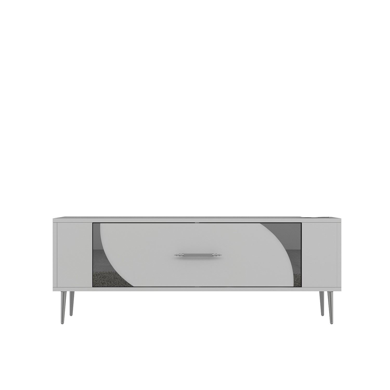 Móvel de TV – 120 cm x 48,2 cm x 26,4 cm – Branco e Prata – Painel de partículas revestido a melamina