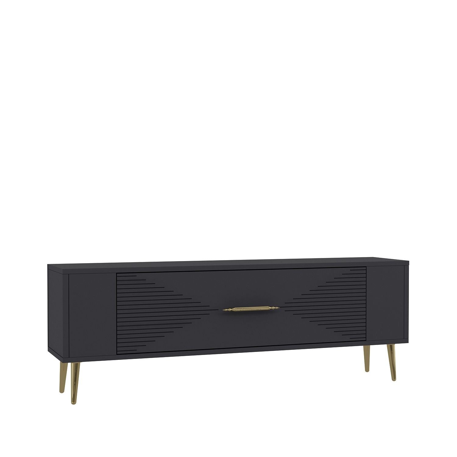 Móvel de TV – 120 cm x 48.2 cm x 26.4 cm – Antracite e Dourado – Painel de Partículas