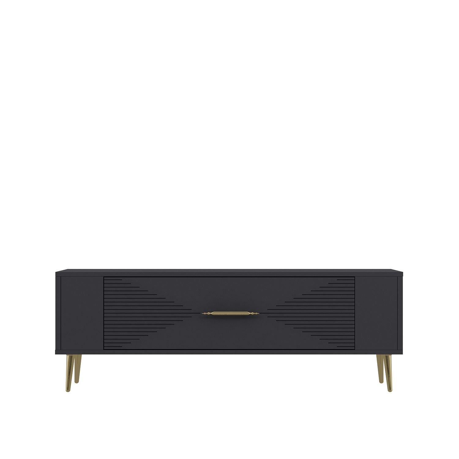 Móvel de TV – 120 cm x 48.2 cm x 26.4 cm – Antracite e Dourado – Painel de Partículas