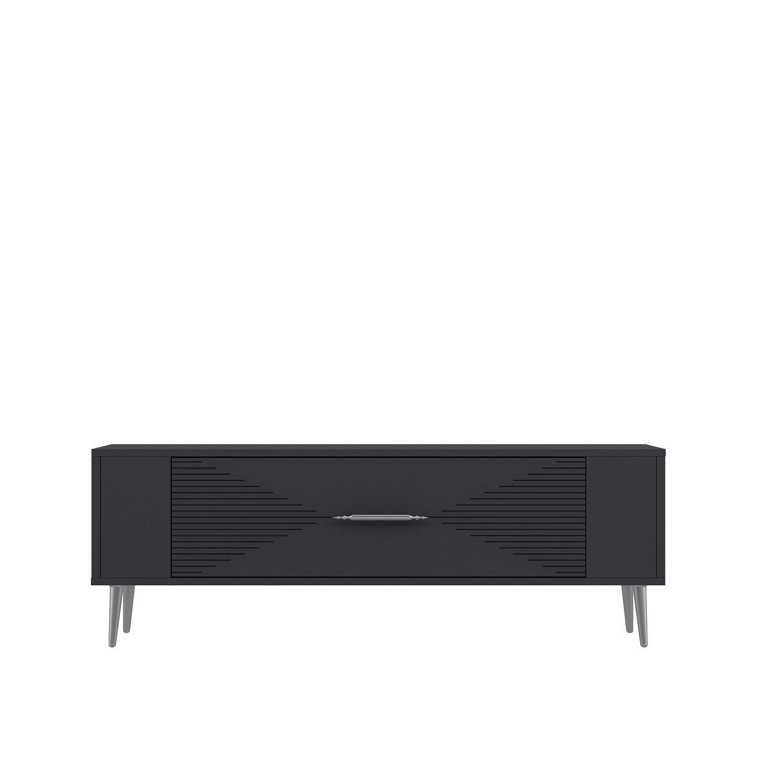 Móvel de TV – 120 cm x 48,2 cm x 26,4 cm – Antracite e Prata – Painel de partículas revestido a melamina