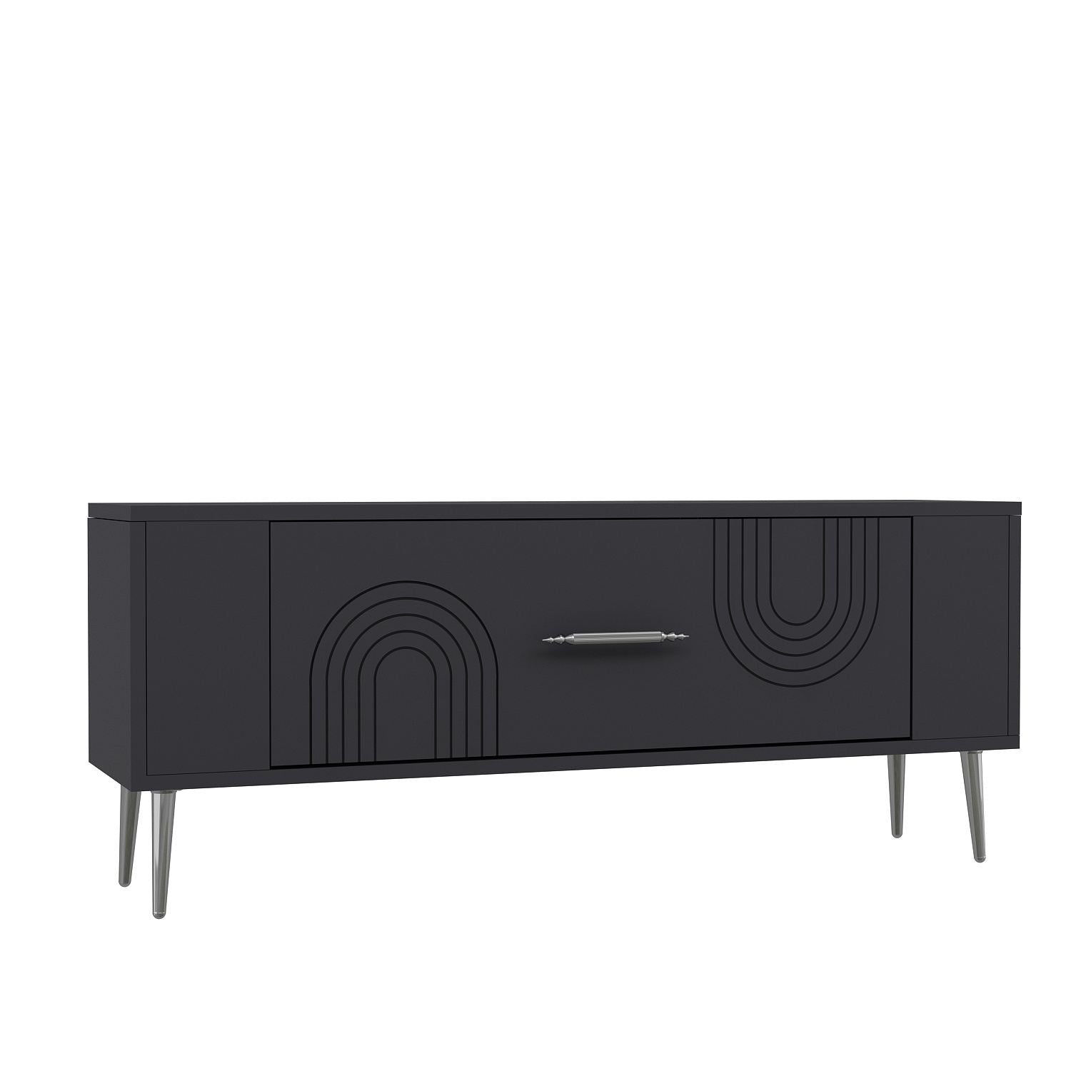 Móvel de TV – 120 cm x 48,2 cm x 26,4 cm – Antracite e Prata – Painel de partículas revestido a melamina