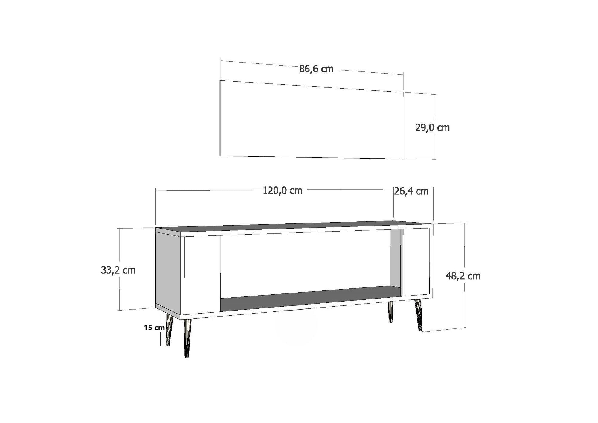 Móvel de TV – 120 cm x 48,2 cm x 26,4 cm – Antracite e Prata – Painéis de partículas revestidos a melamina