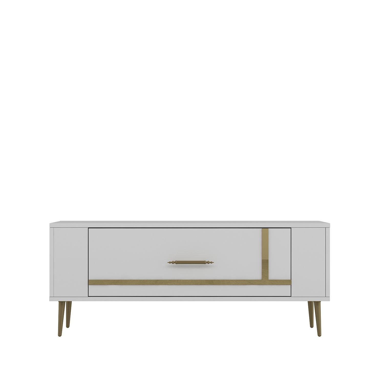 Móvel de TV – 120 cm x 48,2 cm x 26,4 cm – Branco e dourado – Painéis de partículas revestidos a melamina