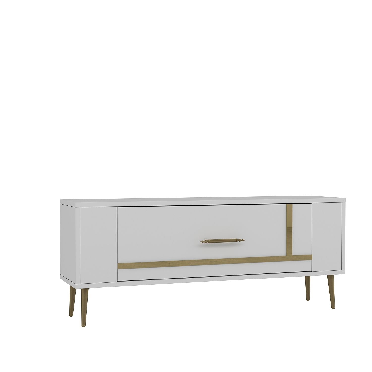 Móvel de TV – 120 cm x 48,2 cm x 26,4 cm – Branco e dourado – Painéis de partículas revestidos a melamina