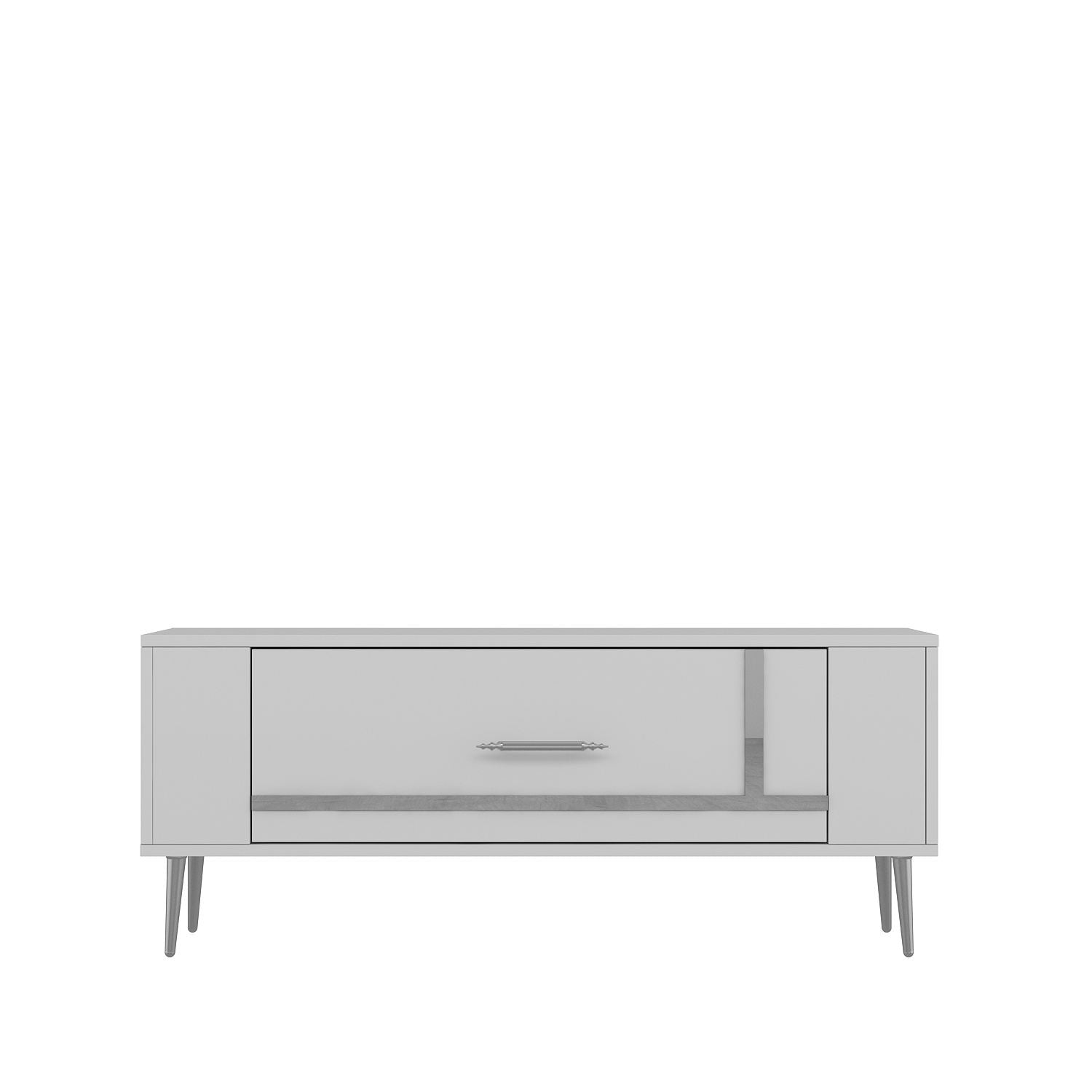 Móvel de TV – 120 cm x 48,2 cm x 26,4 cm – Branco e Prata – Painel de partículas revestido a melamina