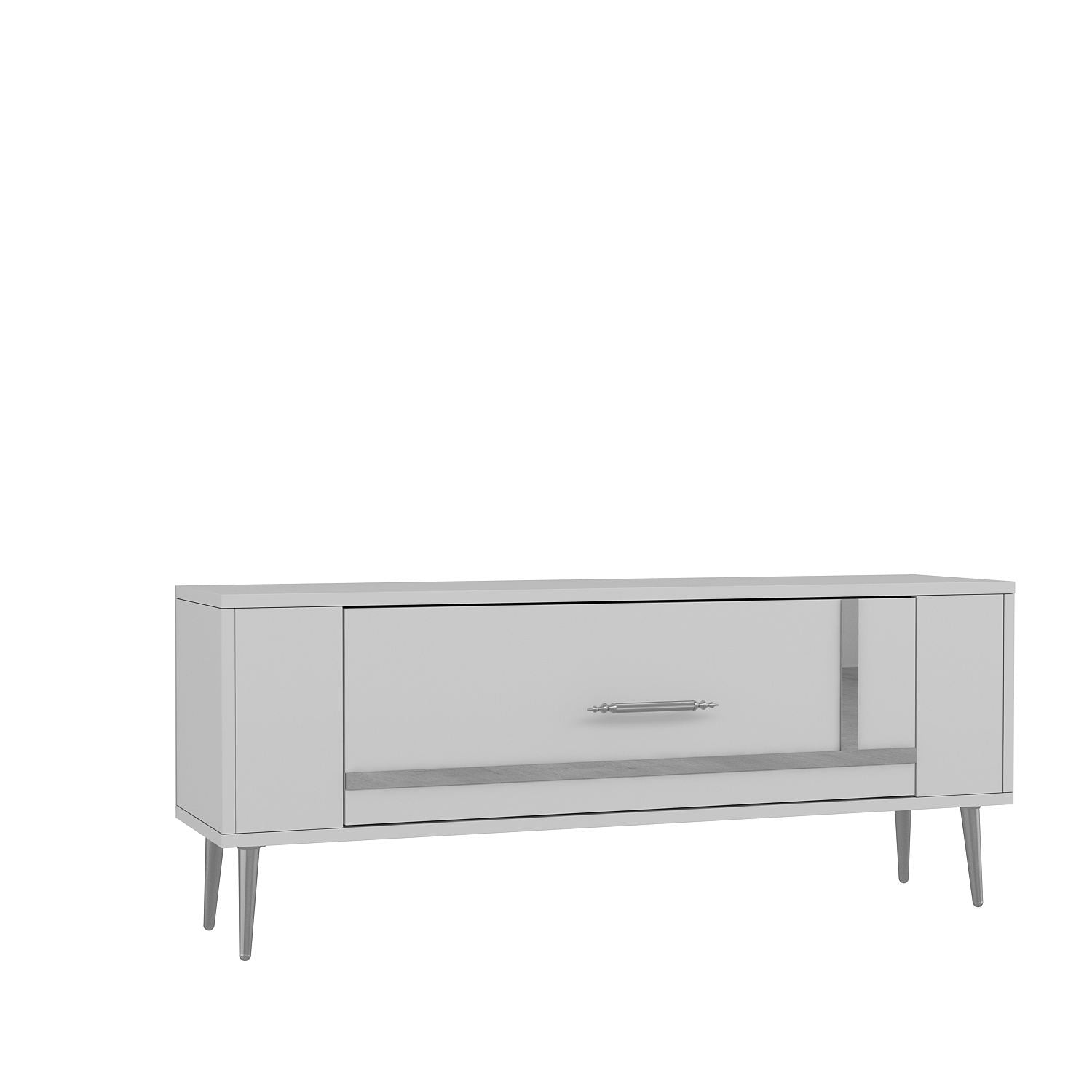 Móvel de TV – 120 cm x 48,2 cm x 26,4 cm – Branco e Prata – Painel de partículas revestido a melamina