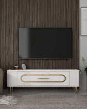 Móvel de TV – 120 cm x 48,2 cm x 26,4 cm – Branco e Dourado – Painel de Partículas