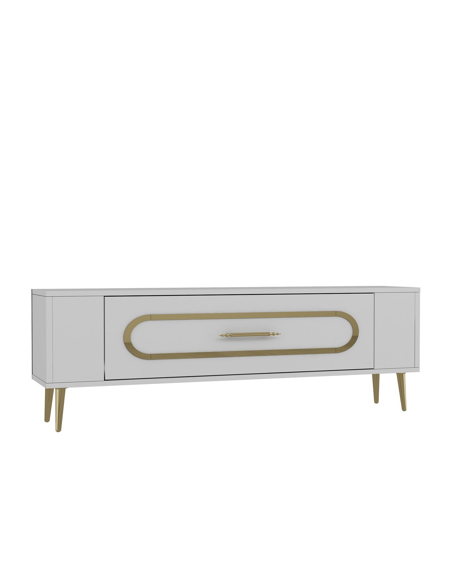 Móvel de TV – 120 cm x 48,2 cm x 26,4 cm – Branco e Dourado – Painel de Partículas