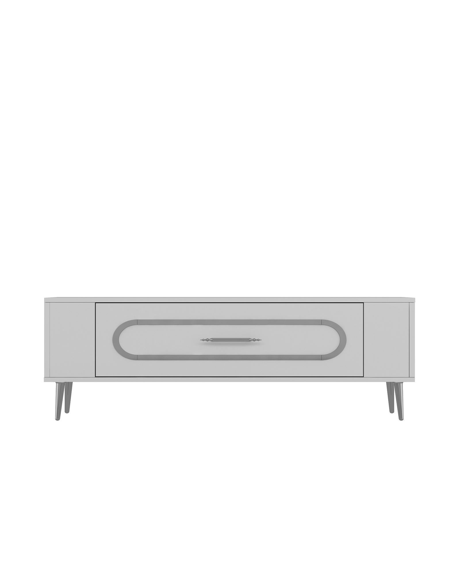 Móvel de TV – 120 cm x 48,2 cm x 26,4 cm – Branco e Prata – Painel de Partículas