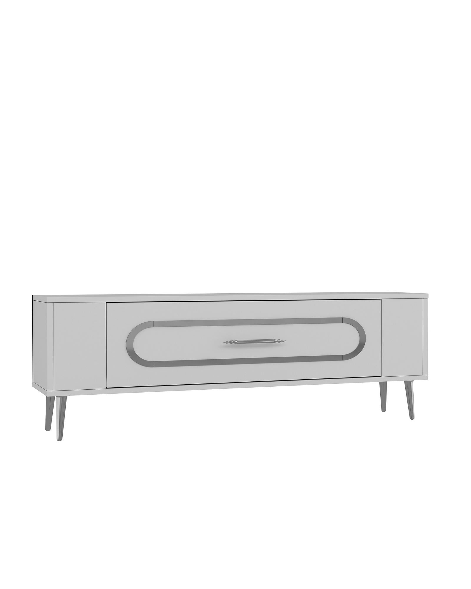 Móvel de TV – 120 cm x 48,2 cm x 26,4 cm – Branco e Prata – Painel de Partículas