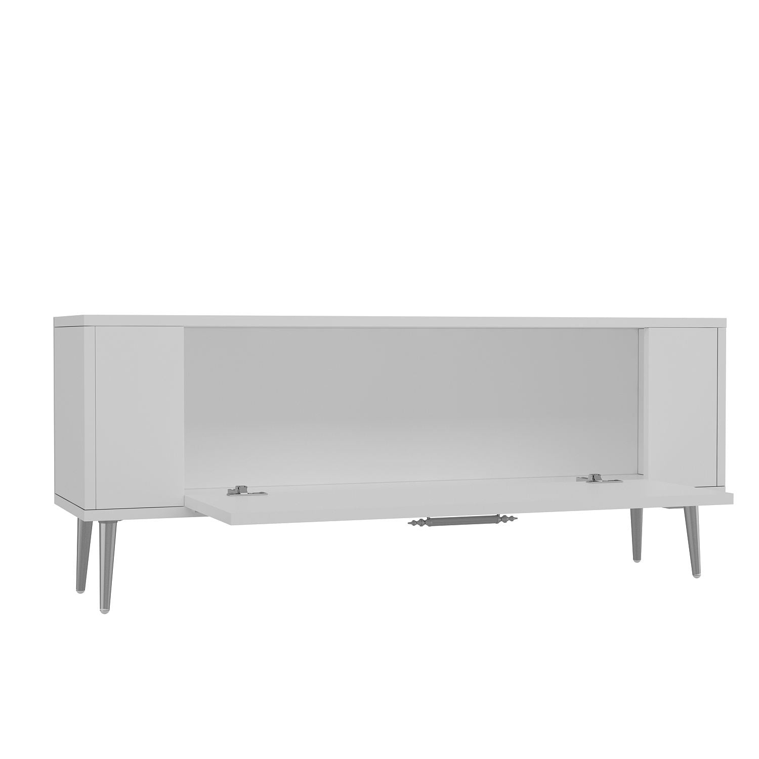 Móvel de TV – 120 cm x 48,2 cm x 26,4 cm – Branco e Prata – Painel de partículas revestido a melamina