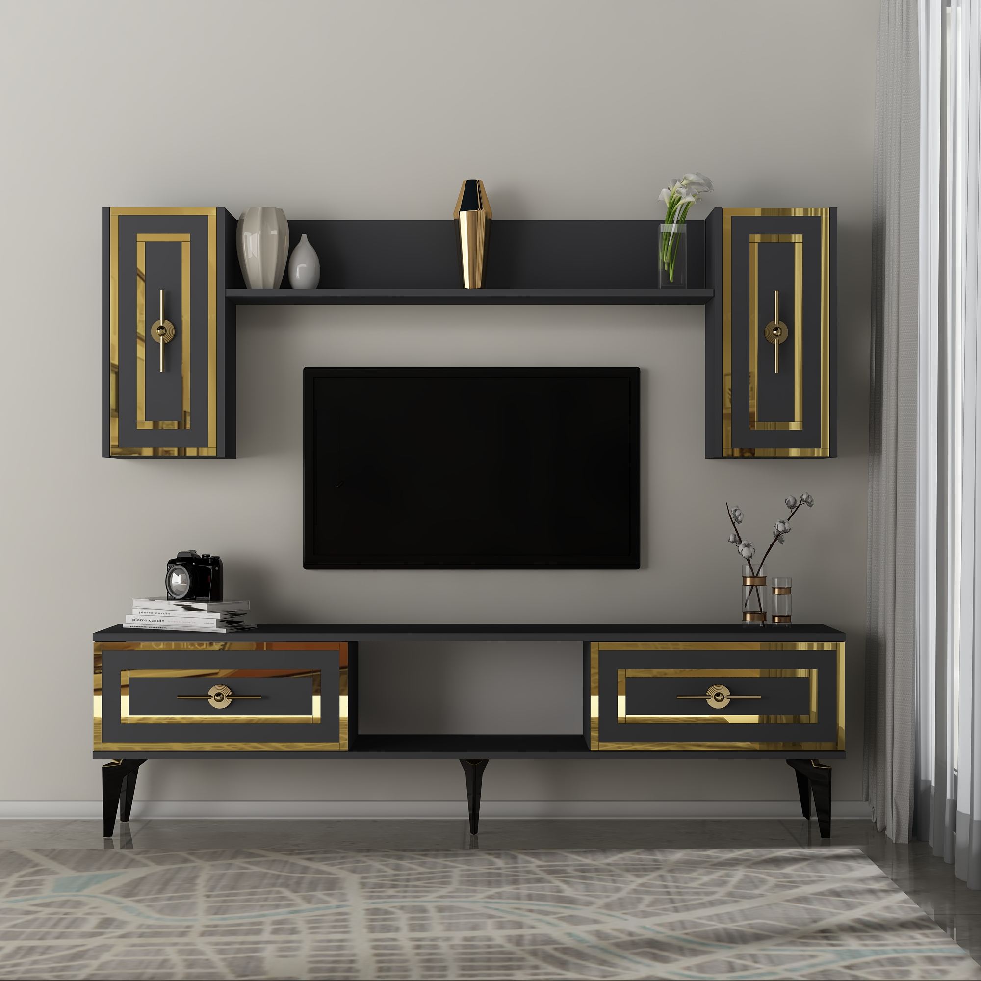 Móvel de TV – 150 cm x 44,6 cm x 29,6 cm – Antracite – Aglomerado de partículas revestido a melamina