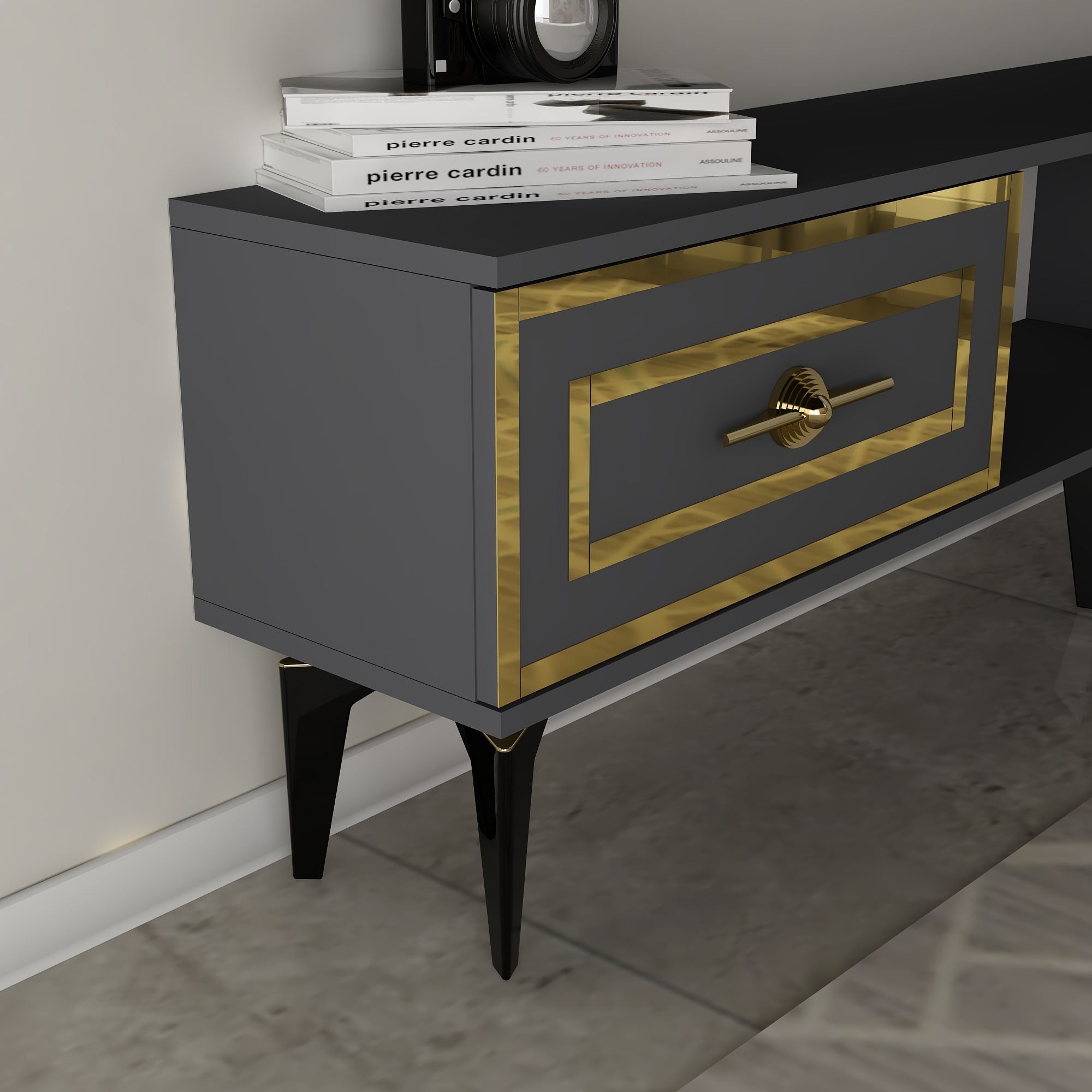 Móvel de TV – 150 cm x 44,6 cm x 29,6 cm – Antracite – Aglomerado de partículas revestido a melamina