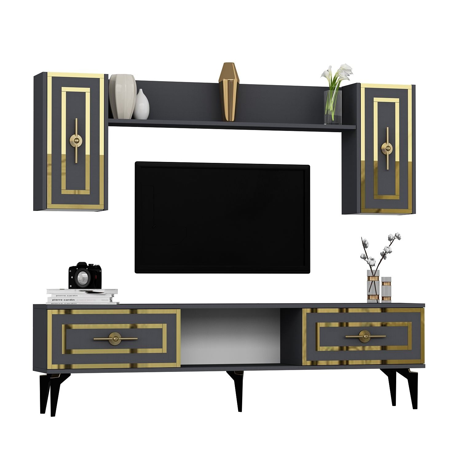 Móvel de TV – 150 cm x 44,6 cm x 29,6 cm – Antracite – Aglomerado de partículas revestido a melamina