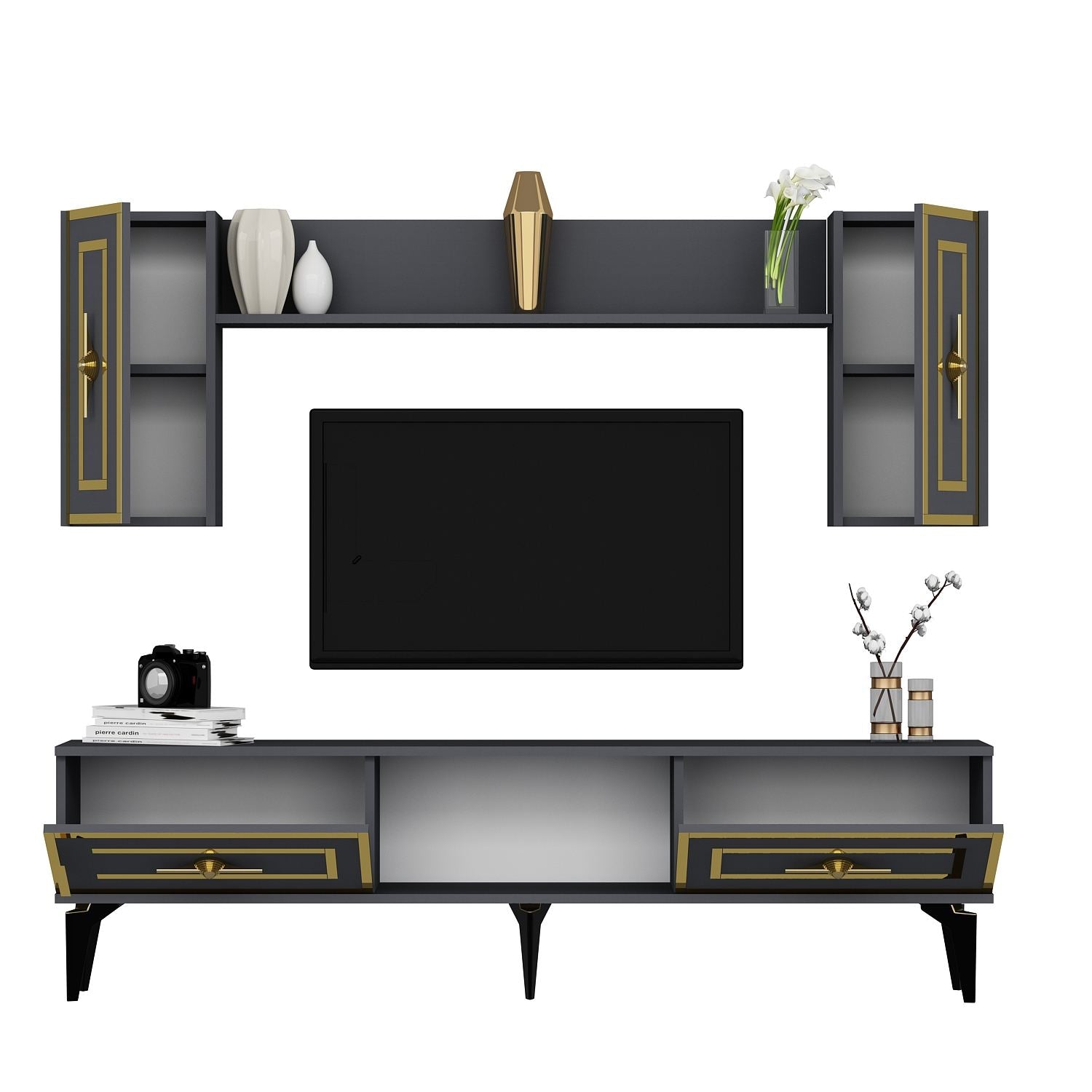 Móvel de TV – 150 cm x 44,6 cm x 29,6 cm – Antracite – Aglomerado de partículas revestido a melamina