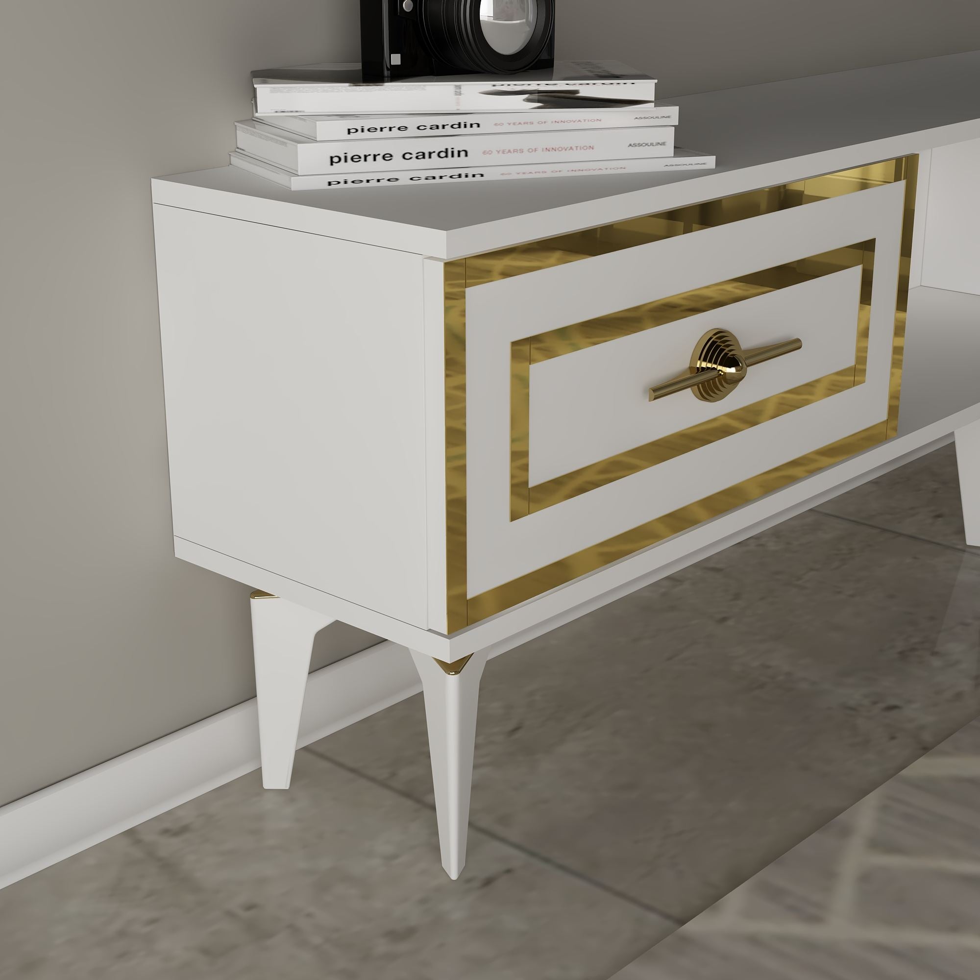 Móvel de TV – 150 cm x 44,6 cm x 29,6 cm – Branco – Painel de partículas