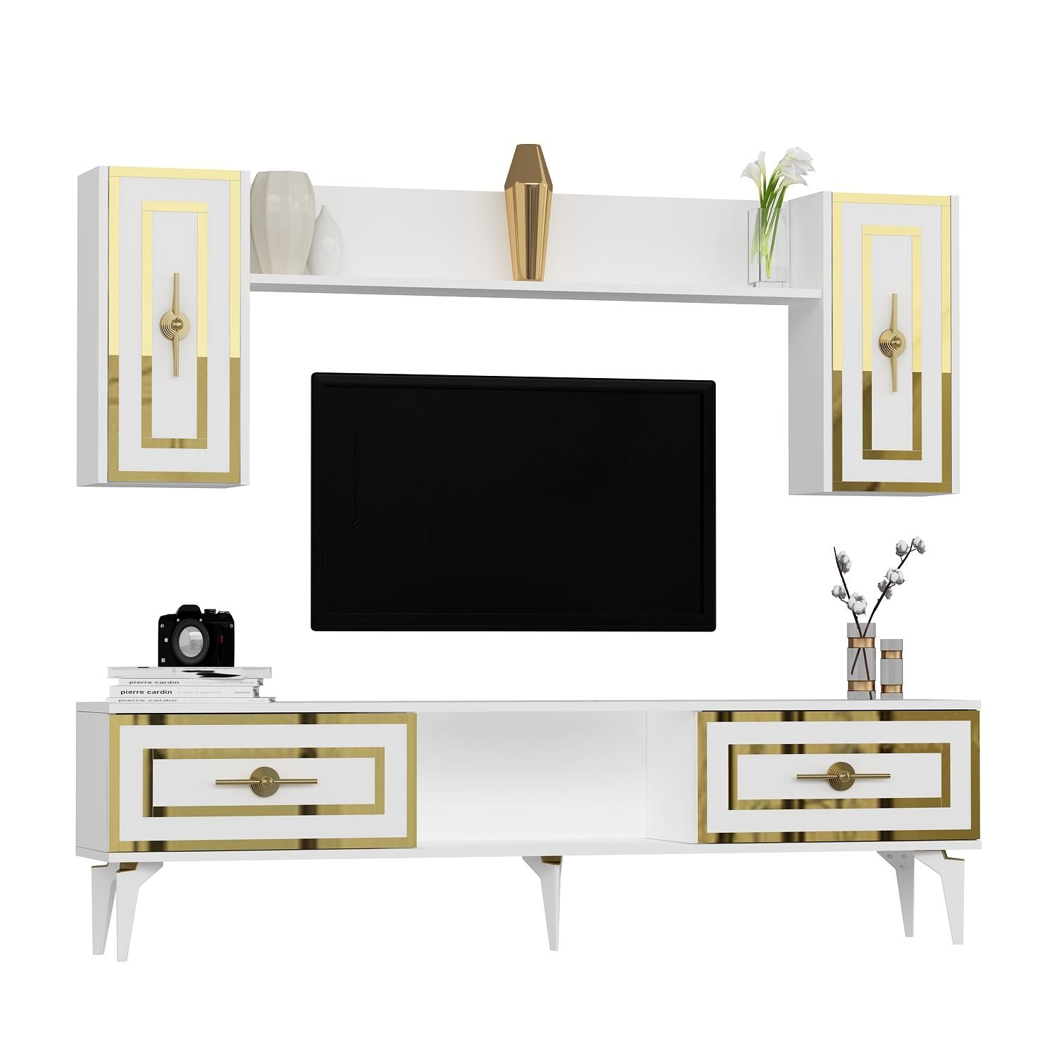 Móvel de TV – 150 cm x 44,6 cm x 29,6 cm – Branco – Painel de partículas